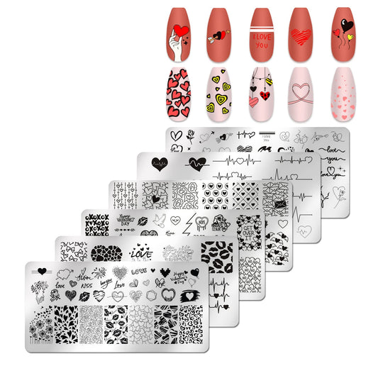 JERCLITY 6pcs Valentine's Day Love Heart Nail Stamping Plate Nail Stamping Kit for Nails Love Heart Image Plates Nail Art Design Nail Stamper Kit for Women