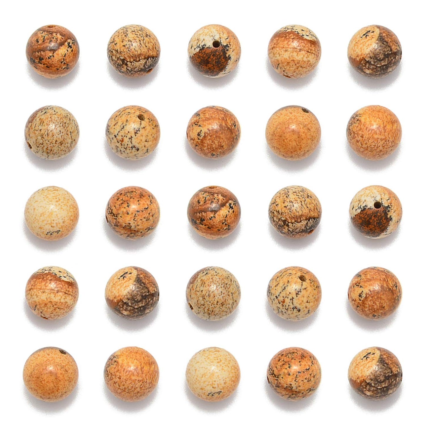 NCB 100pcs Natural Stone Beads Round Loose Beads 6mm with Elastic String and Beading Needle for Jewelry Making DIY Bracelet Necklace, Stretch Unisex (Yellow Picture Jasper, 6mm 100Beads)