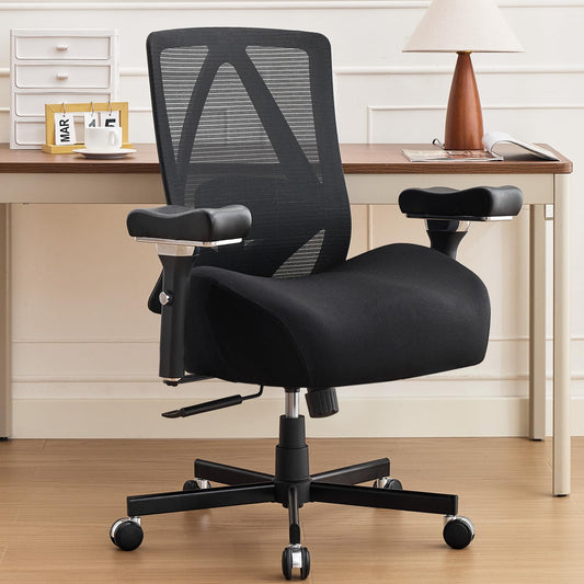 Office Chair 500lbs, Ergonomic Desk Chair with W-Shaped Thick Seat Cushion & 4D Armrest, Executive Mesh Desk Chair with Adjustable Lumbar Support, Swivel Task Chairs for Home Office Gaming, Black