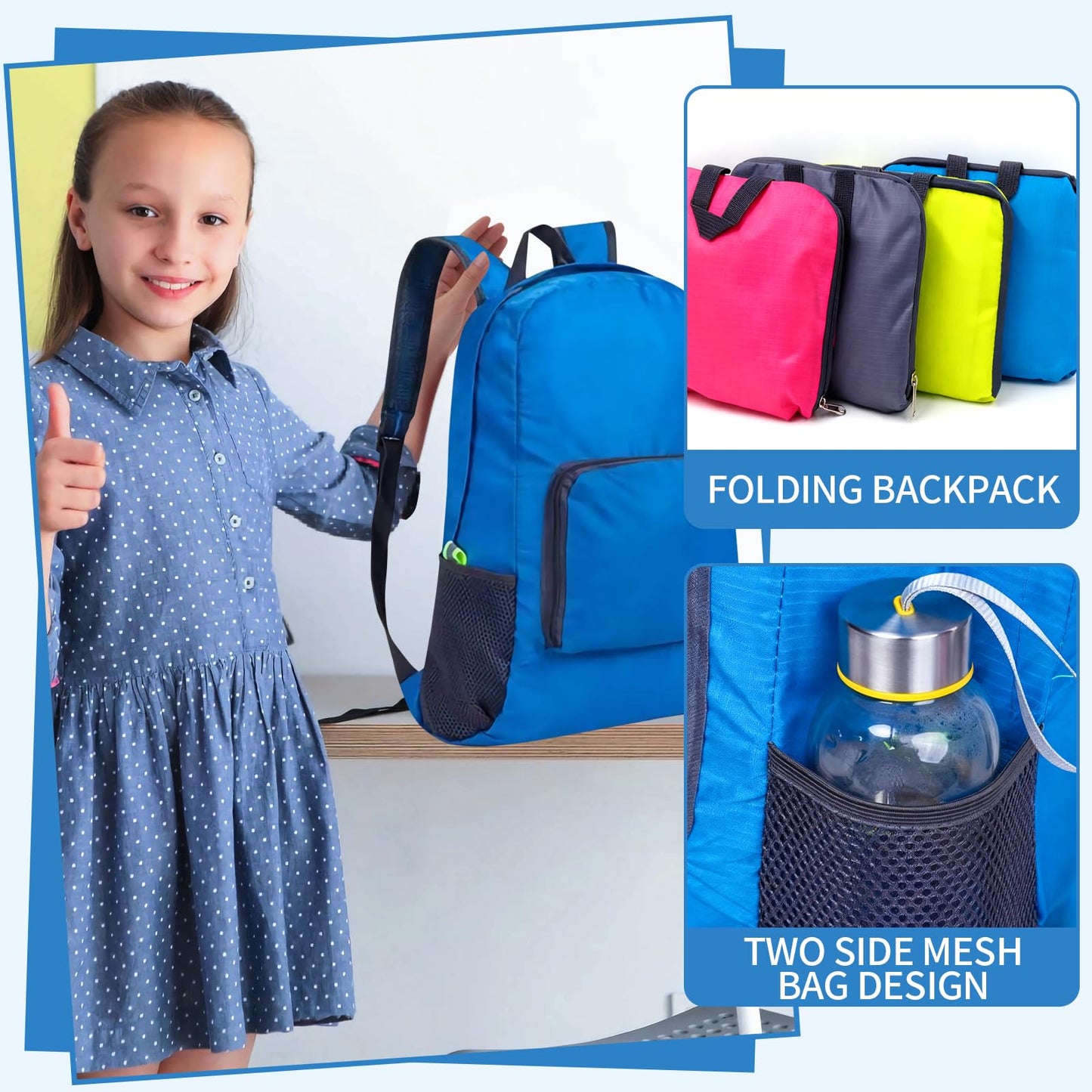 Sophproton 50 Pack Foldable Backpacks Bulk - 17 Inch Lightweight Travel Backpacks for Women & Men, Collapsible Backpack for Hiking, Gym,Homeless (10 Color Options)