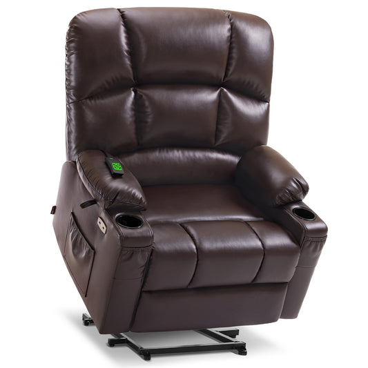 MCombo Oversized Dual Motor Power Lift Recliner Chair Sofa with Massage and Heat for Big Elderly People, Infinite Position, USB Ports, Faux Leather R7688 (Dark Brown, Large-Oversize)