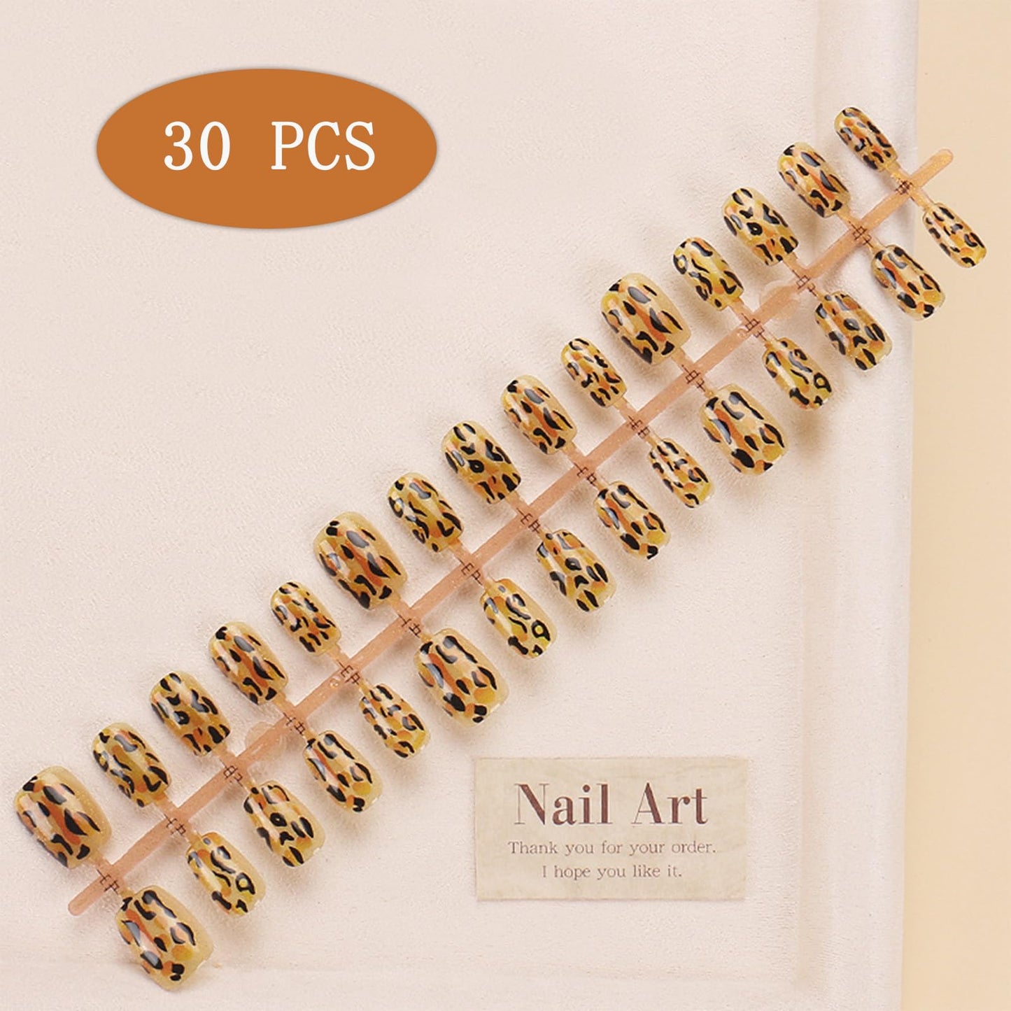 Sparkling Leopard Autumn Press on Nails Short Round Fake Nails Leopard Print False Nails Full Cover Sparkling Glossy Acrylic Nails Cute for Women Girls Autumn DIY Manicure Decoration 30Pcs