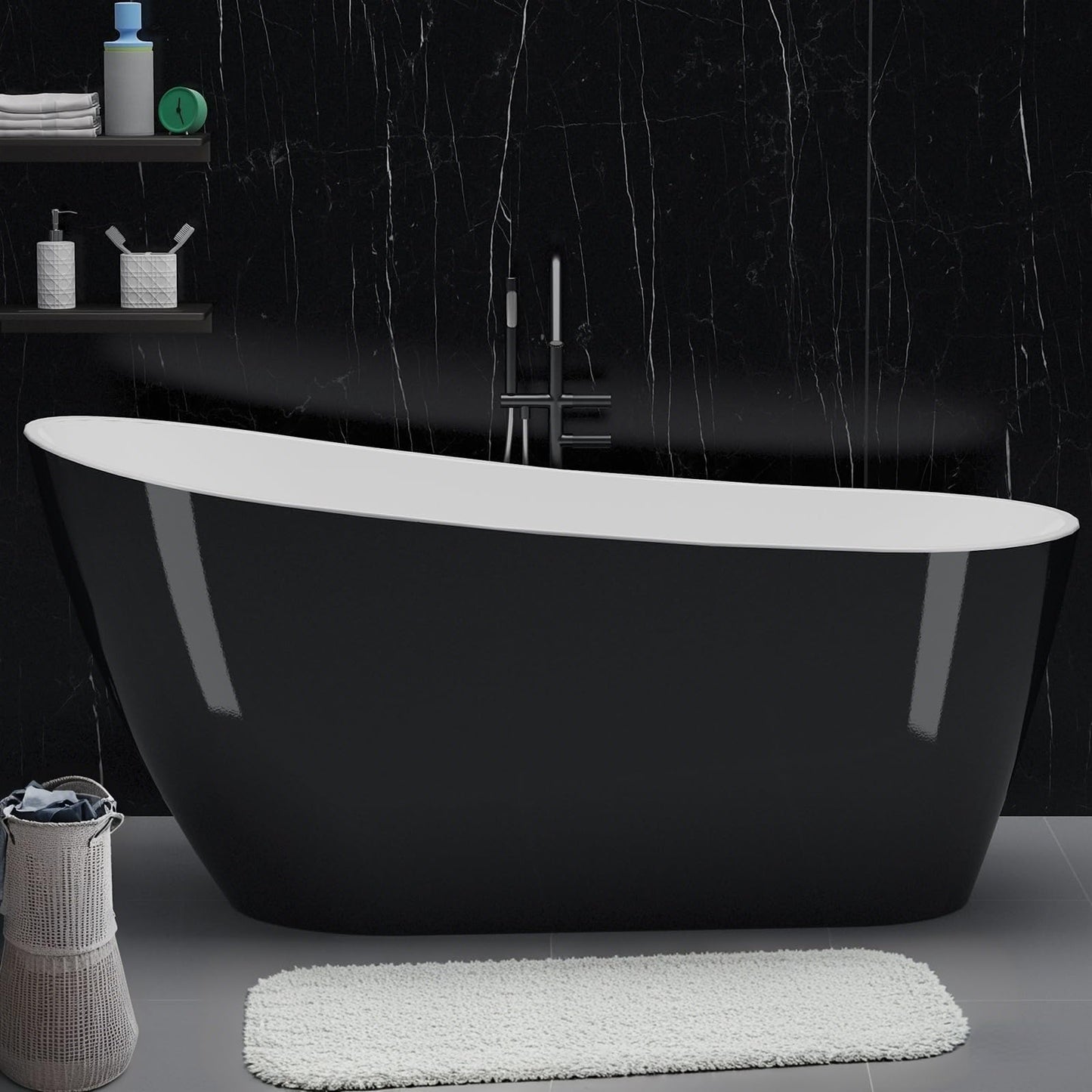 67 Inch Freestanding Bathtub, Acrylic Free Standing Tub, Black Outside White Inside Soaking Bathtub, Modern Freestanding Bathroom Tub