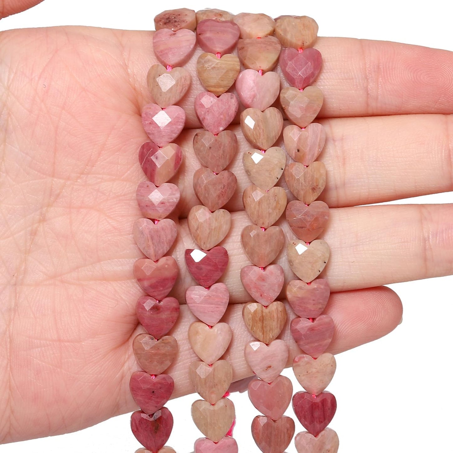 Nitopupu 22pcs Faceted Heart Stone Beads Natural Rhodochrosite Beads 8mm Crystals and Healing Stones for Jewelry Making Supplies, Friendship Bracelet Kit, Love Gifts