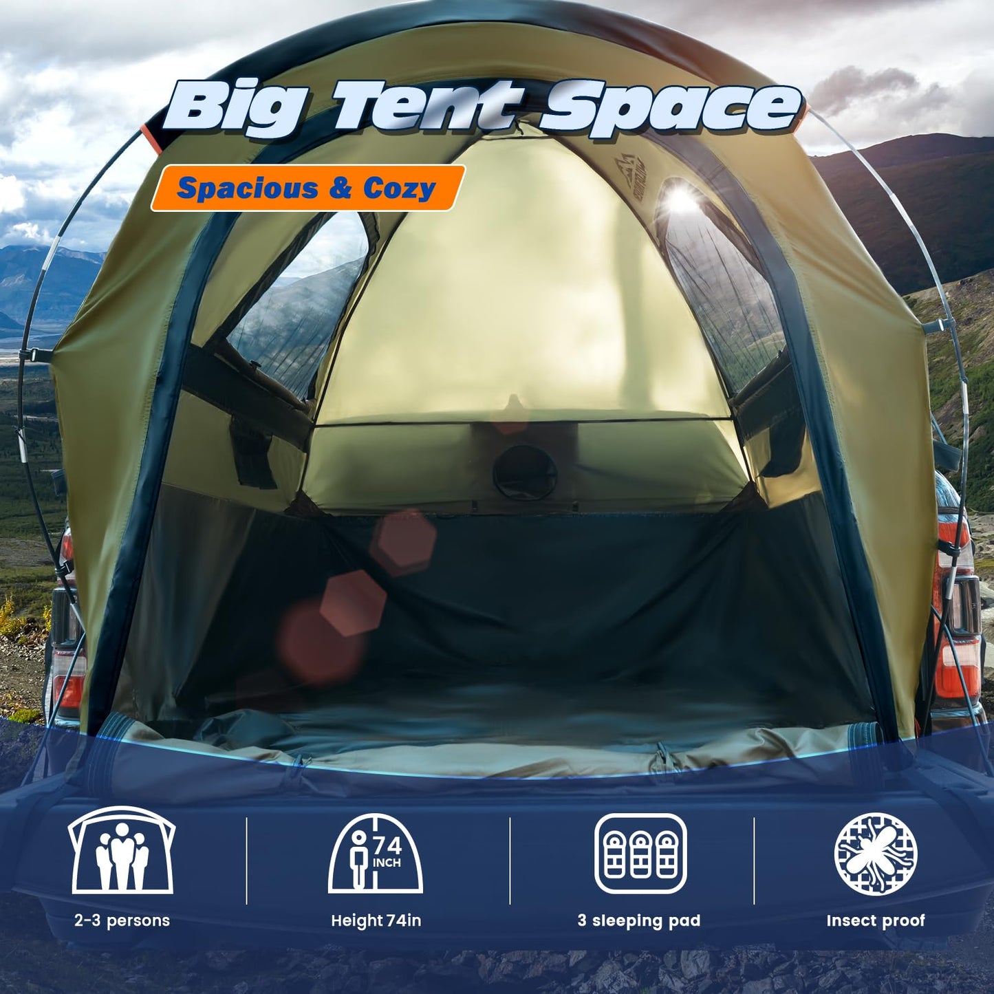 Truck Bed Tent, Waterproof PU3000mm Pickup Truck Tent for Camping 5.0-5.4 Ft Bed, 2-3 Person Sleeping Truck Tent, Portable for Car Camping