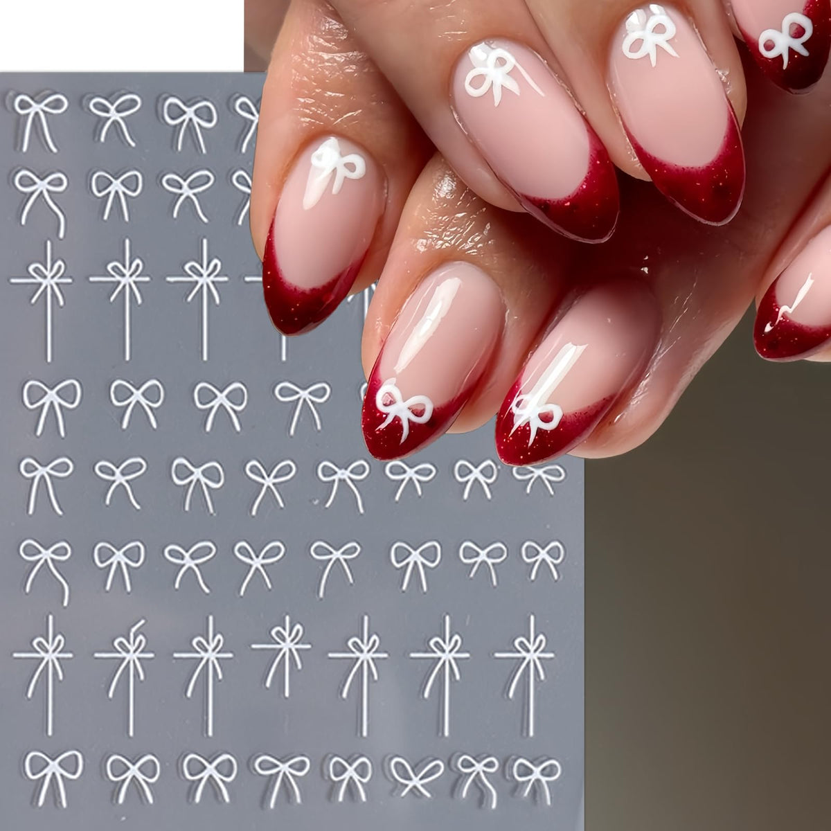 8 Sheets Bow Nail Art Stickers 3D Self-Adhesive Cute Nail Decals Glossy Black White Red Gold Aurora Bowknots Nail Designs Bow Stickers Bow Tie Nail Supplies for Women Valentines Day Accessories Decor