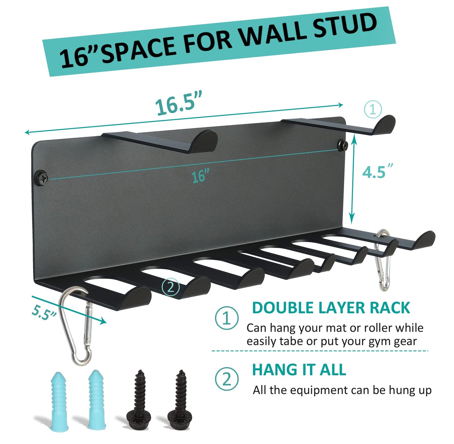 Multi-Purpose Gym Storage Rack Resistance Bands Holder Home Gym Accessories Storage Fitness Bands Rack Heavy Duty Hooks for Resistance Bands, Straps, Jump Ropes, Foam Rollers, Chains