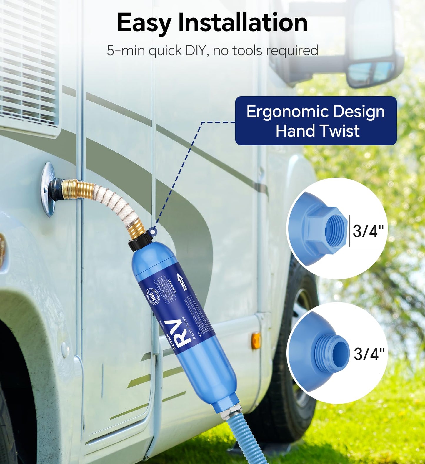Stokk RV Water Filter, NSF Certified, RV Inline Water Hose Filter, Garden and Camper Water Filter, Greatly Reduces Bad Taste, Chlorine, Odor, Rust and Sediment, 4 Pack
