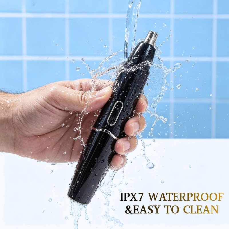 RFSCDI 5-in-1 Nose Hair Trimmer for Men, USB-C Rechargeable Painless Eyebrow & Facial Trimmer, IPX7 Waterproof Electric Grooming Kit, LED Display with 5 Blade Heads, Classic Black