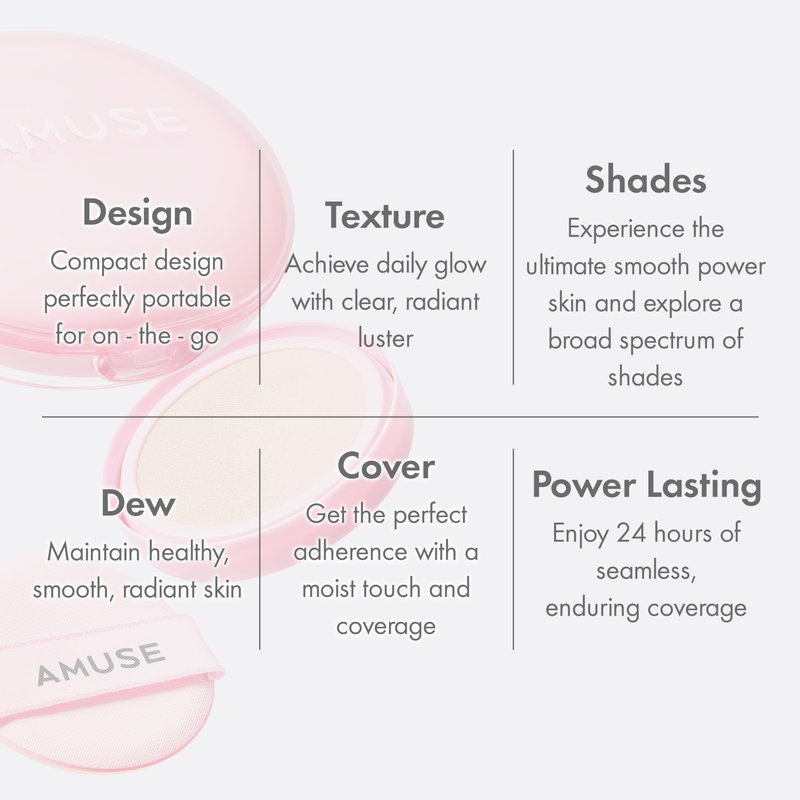 AMUSE SEOUL Dew Power Vegan Cushion Foundation (1.5 NATURAL) - Natural Semi Glow, Full Coverage, Dewy Finish, Long Lasting, Lightweight, Smooth Radiant Skin, Vegan, Korean Makeup