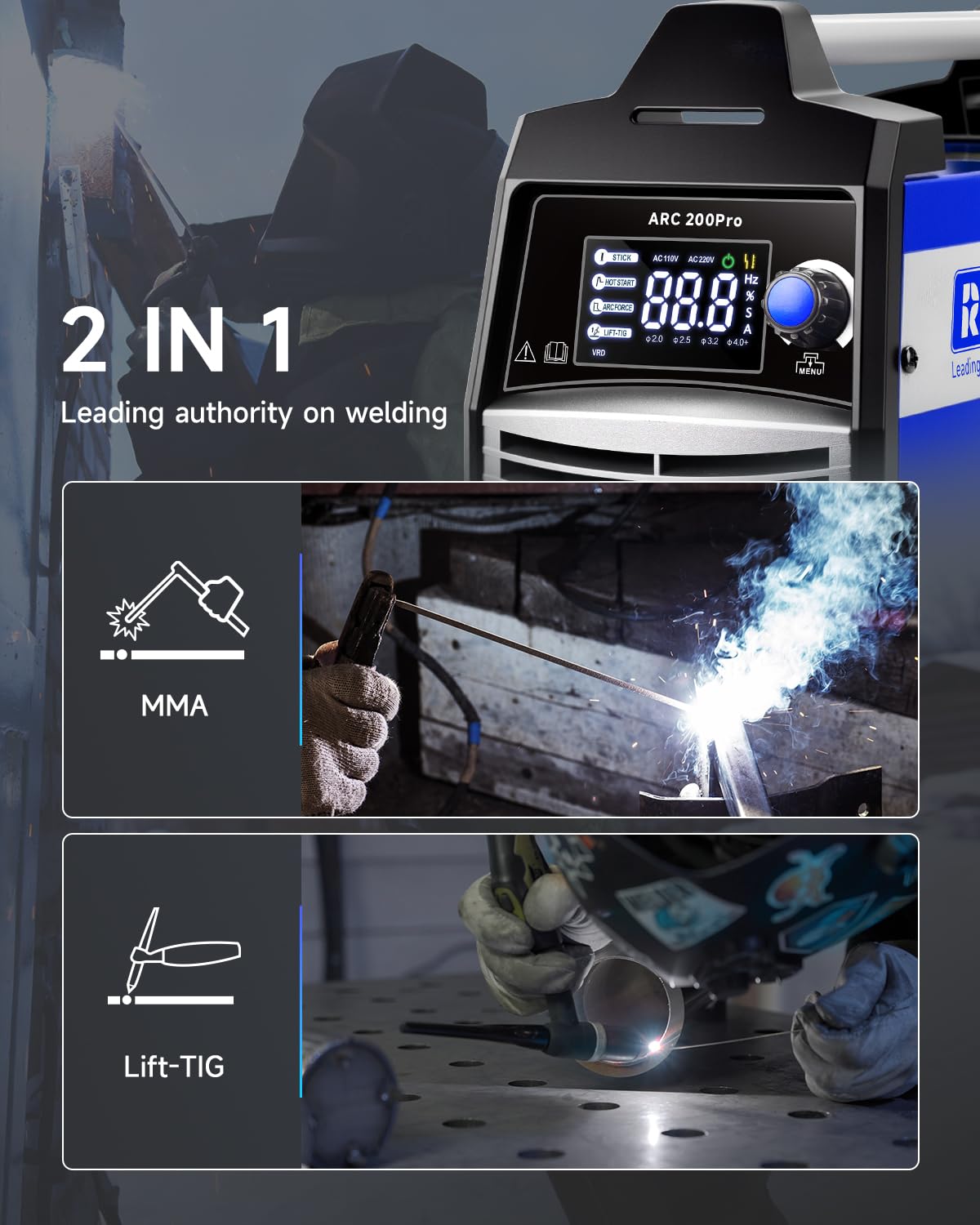 RILAND ARC 200Pro Stick Welder, 2026 Newest [Large LED Display] ARC/Lift TIG Welding Machine with Synergic Control, IGBT Inverter Portable MMA Welder Machine with Hot Start, Arc force and Anti-Stick