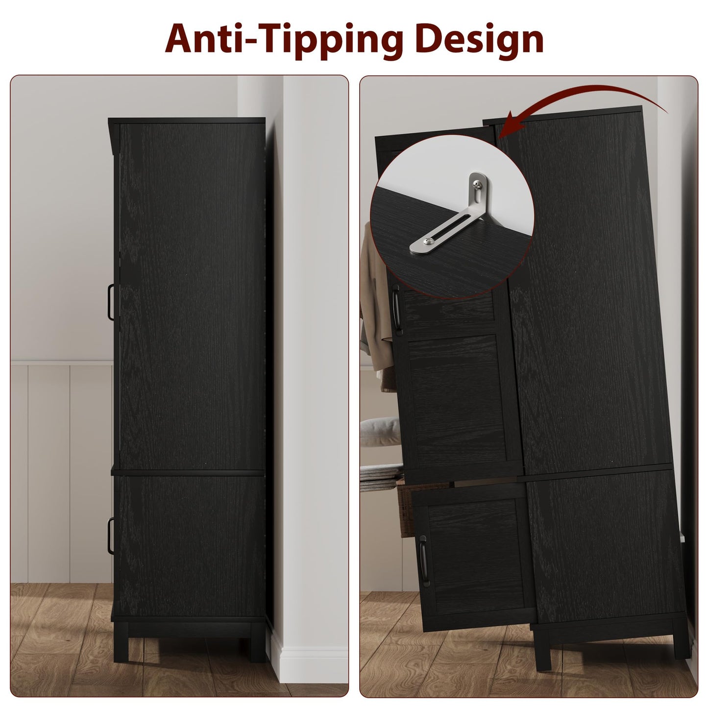 GarveeHome Armoire Wardrobe Closet with 4 Doors, 72 in Wooden Wardrobe Cabinet with Hanging Rod, Freestanding Tall Clothing Armoire Storage Cabinet with Adjustable Shelves for Bedroom, Black