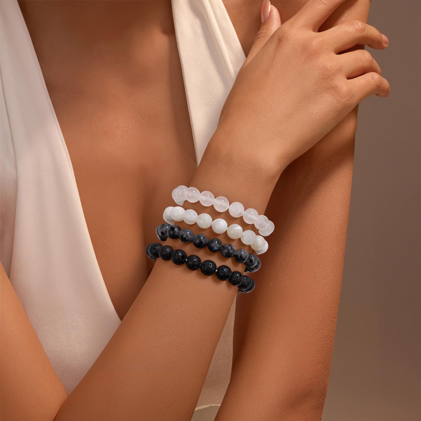 Vinswet Healing Crystal Bracelets for Women Men 8mm Moonstone Natural Stone Beaded Stretch Bracelet Handmade Gemstone Reiki Spiritual Jewelry Gifts