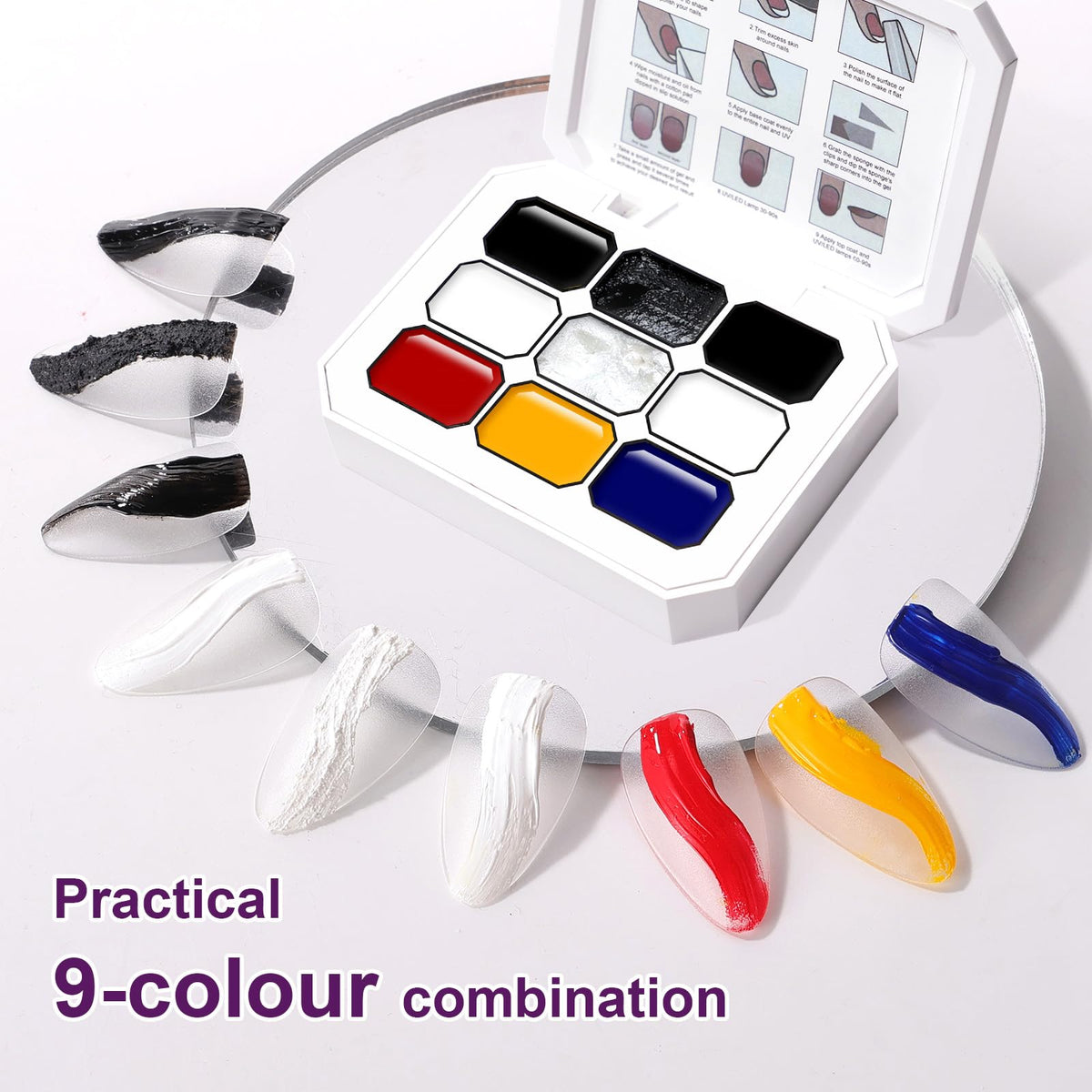 U-Shinein Gradient Painting Gel, 9 Colors Ombre Plaster, 3D Sculpting Gel Three Primary Colors Nail Polish for Pigment Pat Aura Nails French Manicure Palette SculptraHue Master Kit