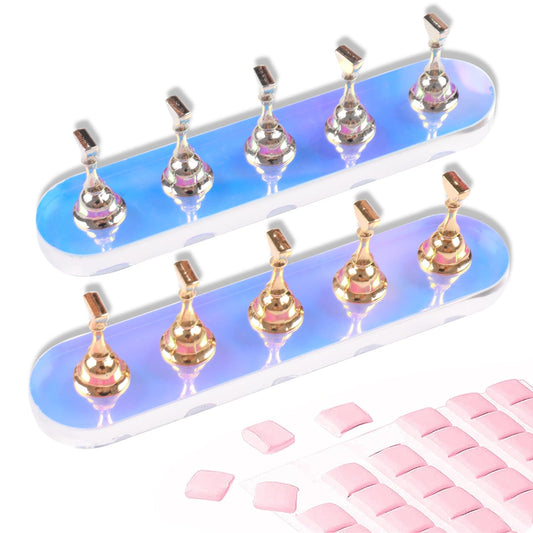 ANGNYA Nail Stand for Press on, 2 Set Aurora Nail Holder for Painting Nails Press on Nail Stands with 96 Pcs Reuseable Mounting Tapes for Nail Art Display Home & Salon Use