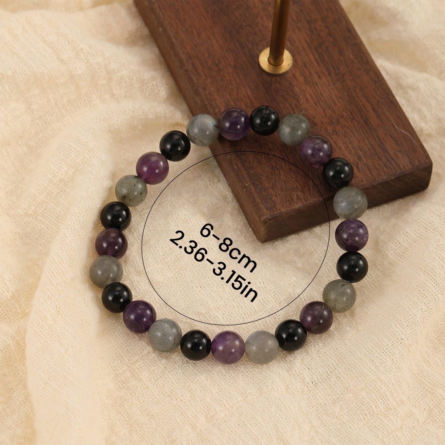 Crytsal Vibe Ultimate Protection Bracelet - Labradorite – Amethyst – Black Tourmaline - 8mm Beaded Bracelet for Protection - Elastic Adjustable Size