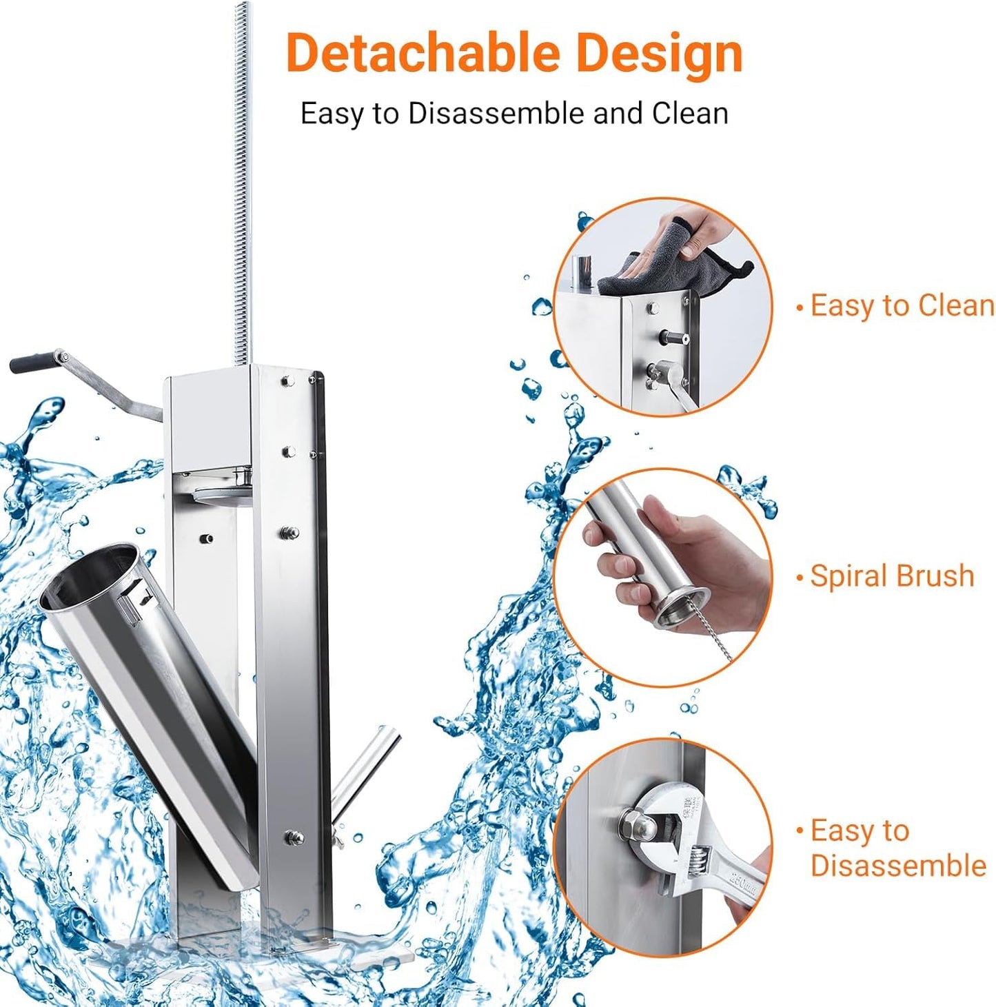 Manual 15LBS/7L Sausage Stuffer | Dual-Speed Heavy-Duty Filler with 5 Stainless Steel Tubes | for Home & Commercial Use