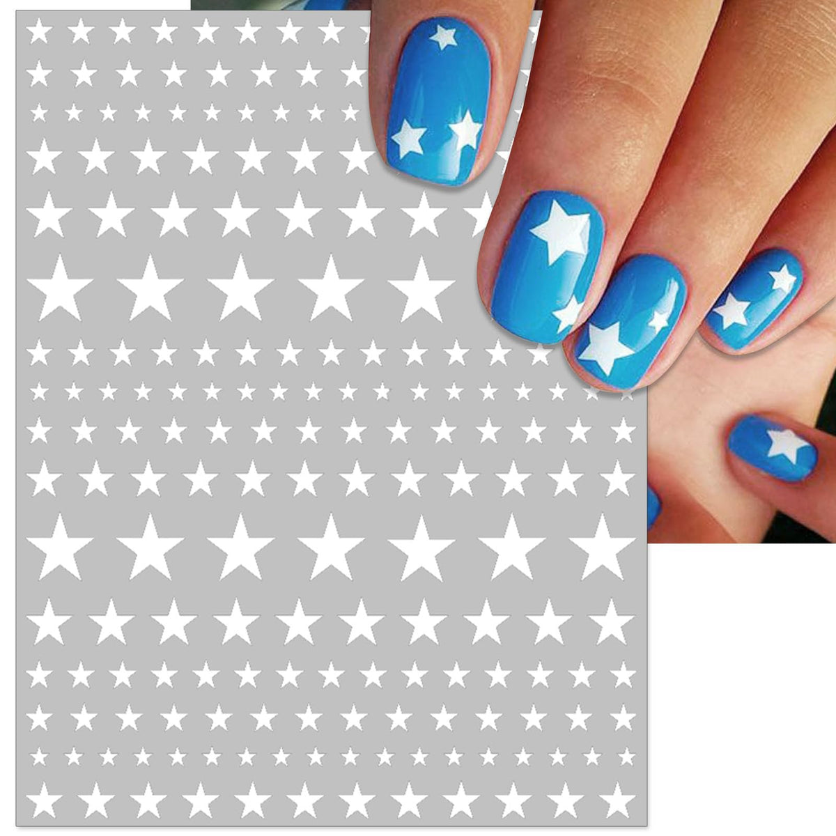 IDDFEVE 4th of July Nail Stickers, Red Blue White Star for Independence Day Patriotic Nail Decals, 3D Design Self-Adhesive USA Flag Star Nail Art (6 Sheets)