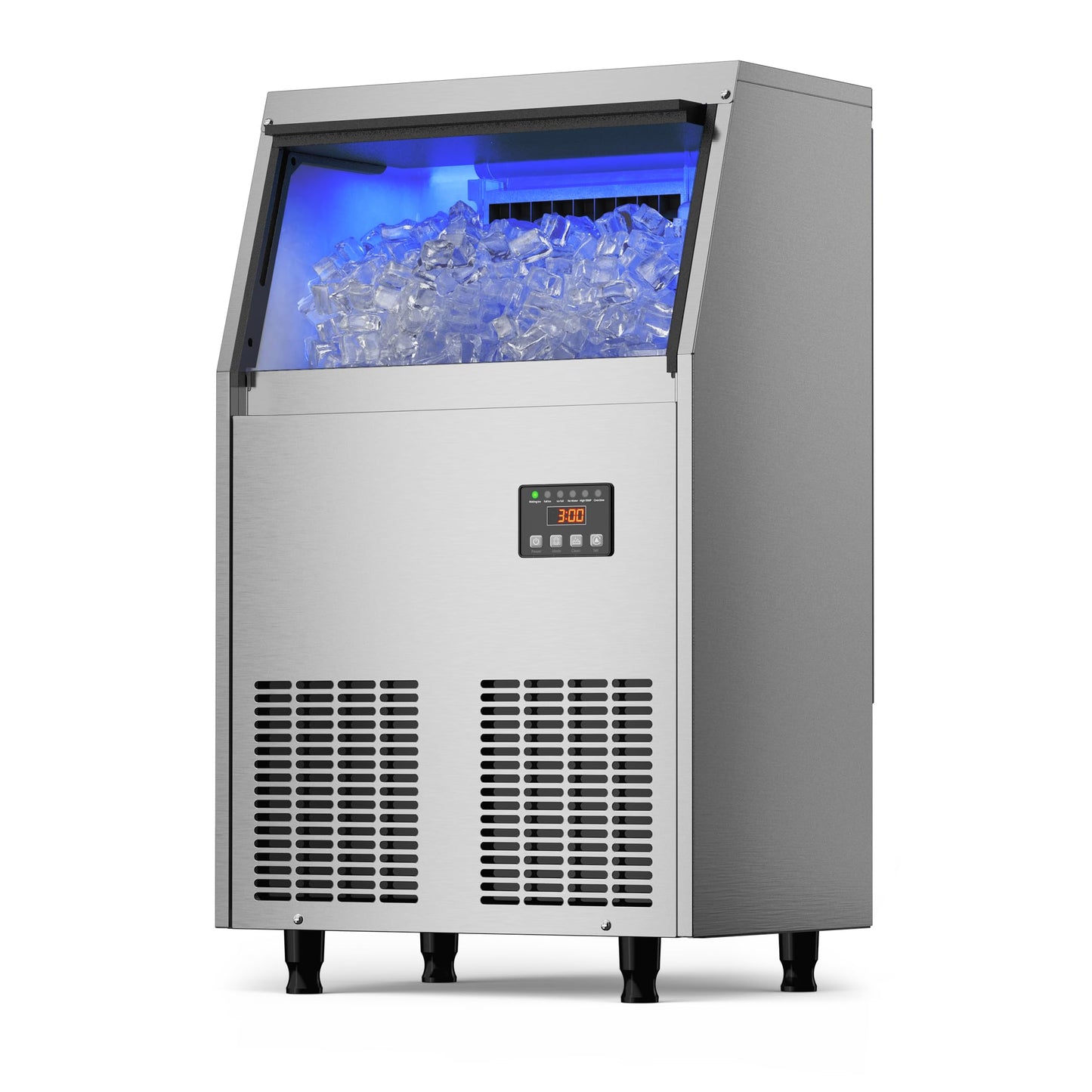 Coolski Commercial Ice Maker Machine 100Lbs/24H, Under Counter Ice Machine with 34lbs Ice Storage Bin, Stainless Steel Freestanding Ice Maker for Restaurant, Bars, Home and Offices