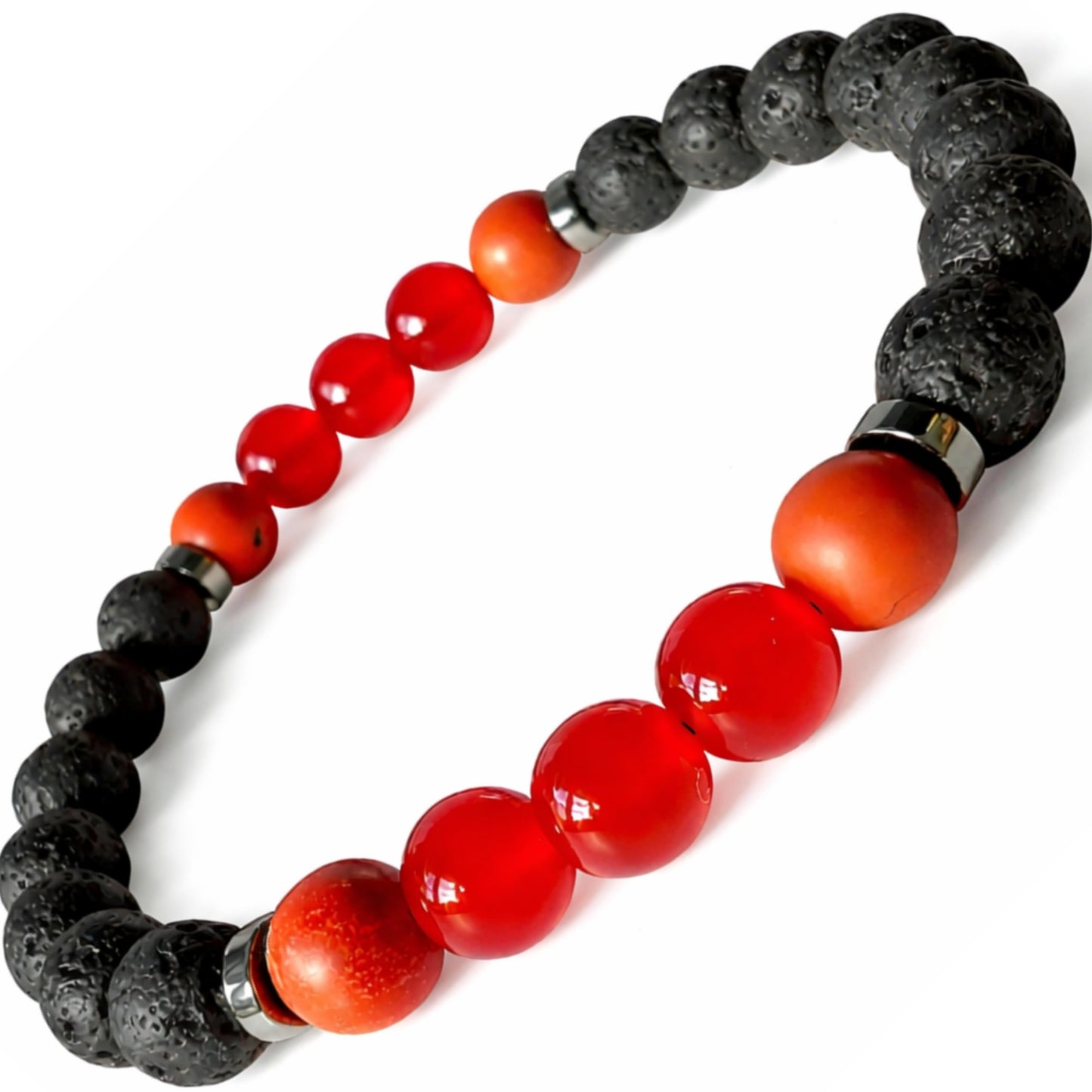 TEJO Natural Stone Beaded Bracelet – Handmade Energy Healing Bracelet for Men & Women, Yoga Chakra Jewelry Gift (Black & Red Natural Stone Bracelet – for Men, 8 inches)
