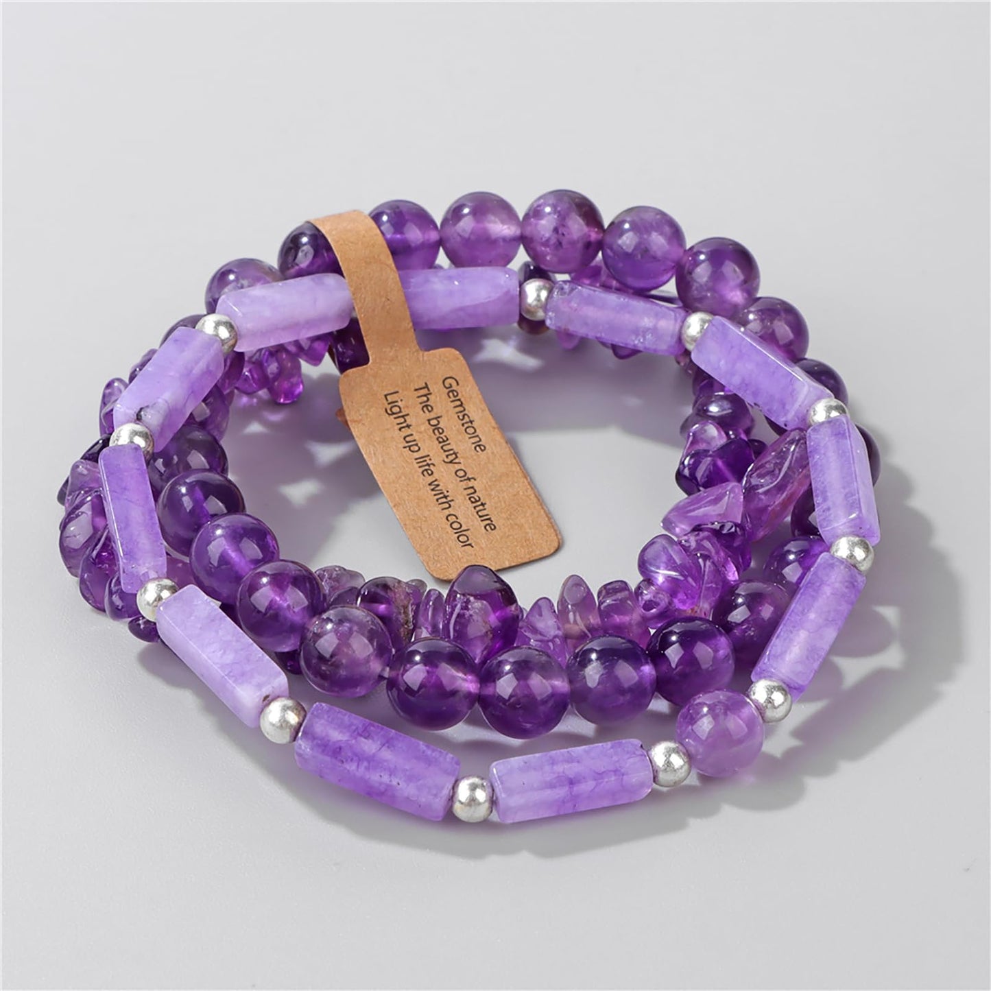 3PCs Amethyst Bracelet for Women 8mm Crystal Beaded Bracelet Purple Bead Bracelet Stretch Bracelet Amethyst Jewelry Gifts for Women