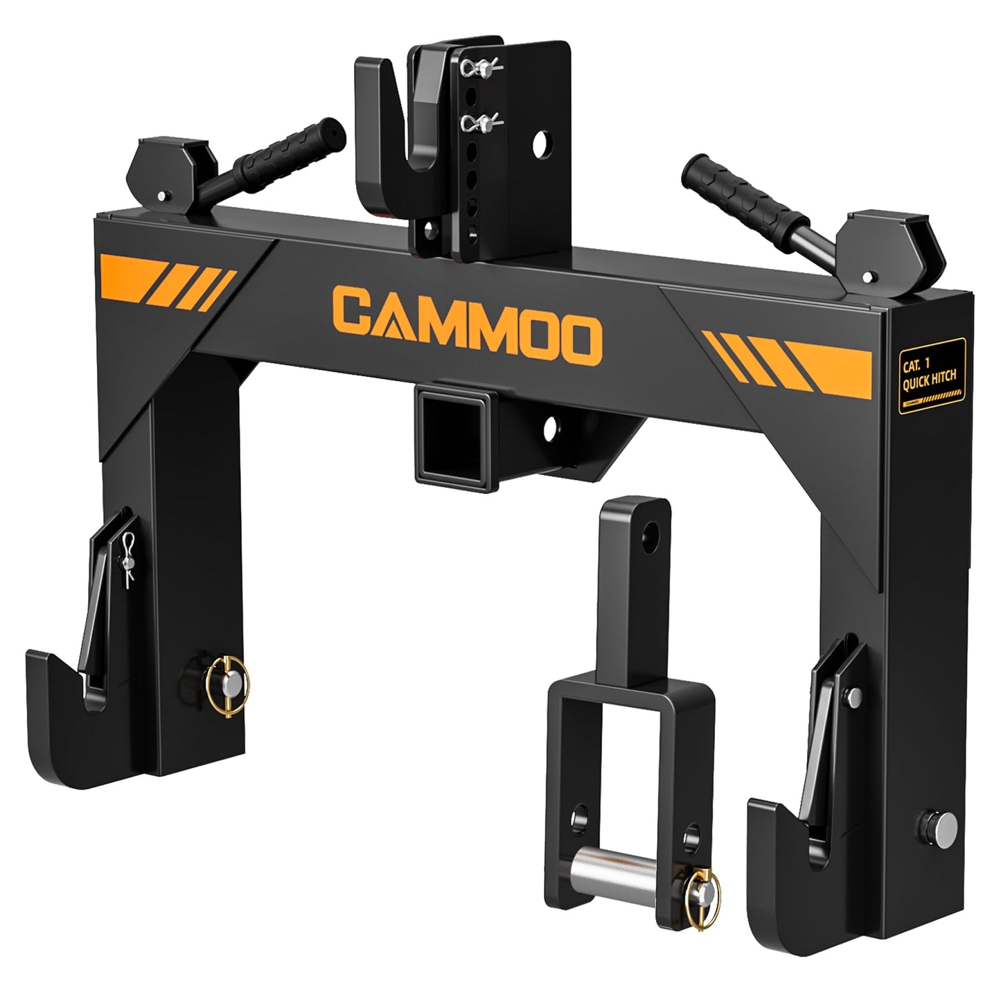 CAMMOO 3-Point Quick Hitch with 2" Receiverï¼Extra Versatile Adapter, Adaptation to Category 1, No Bushing Required, 3000LBS Lift Capacity, 5 Level Adjustable Bolt &Reinforcing Rib Design (Black)
