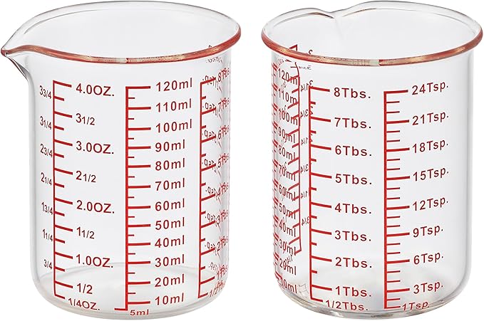 High Borosilicate Glass Measuring Cup-V-Shaped Spoutï¼Glass Measuring Beaker for Kitchen or Restaurant, Easy to Read, 120 ML (4 Oz)-Pack of 2