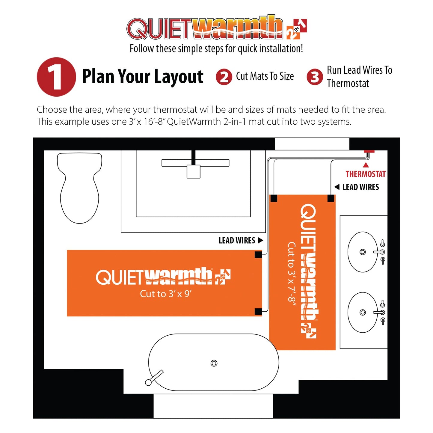 QuietWarmth Float 2-in-1 Kit QWF3X166F240VAL Radiant Floor Heating Mat w/Smart Home Thermostat for Laminate, Wood, Luxury Vinyl Floating Flooring- Cuttable Mat Size 3’x16.7' 240Volt (Covers 50sf)