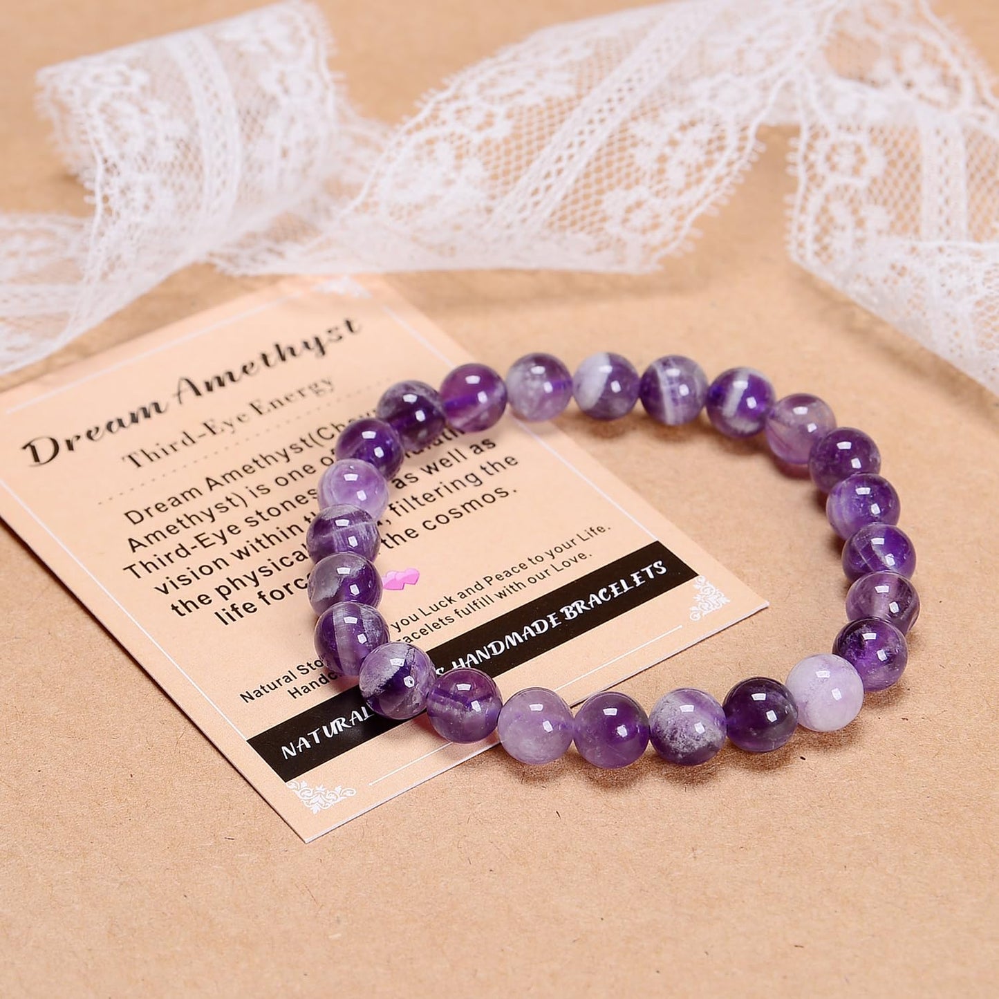 AD Beads Handmade Gemstone Stretch Elastic Bracelet Crystal Healing Reiki Nature's Beauty and Spiritual Essence Unisex (8mm, Dream Amethyst (Third-Eye Energy))
