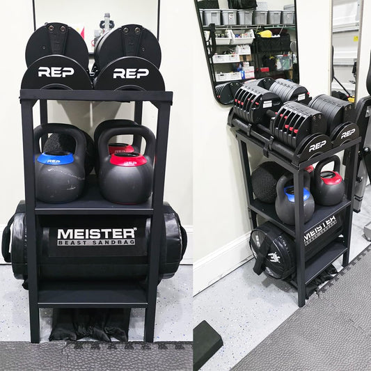 OGODU Commercial Heavy Duty Adjustable Dumbbell Stand & Kettlebell Stand, Adjustable Dumbbell Weight Rack, Kettlebell Storage Rack, Weight Rack for Garage/Home Gym/Commercial with Non-Slip Base, Anti-Tip Safety & Space-Saving Design, Weight Capacity 500/6