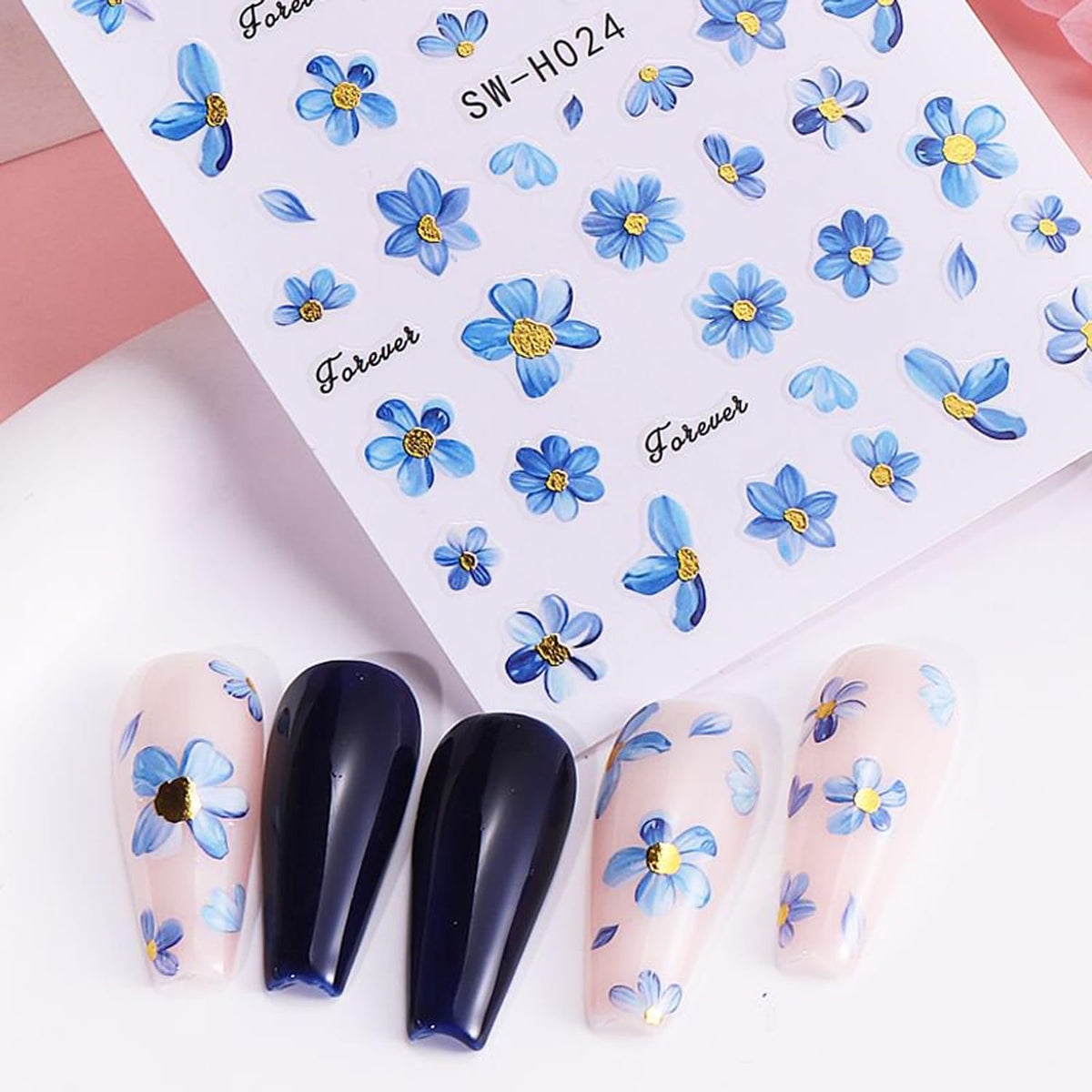 Spring Nail Art Stickers,Summer Flower Butterfly Nail Sticker Golden Edge Flower Petals Cherry Blossom Design, 3D Adhesive Sliders Manicure Decals Accessories for Women DIY Art Decorations