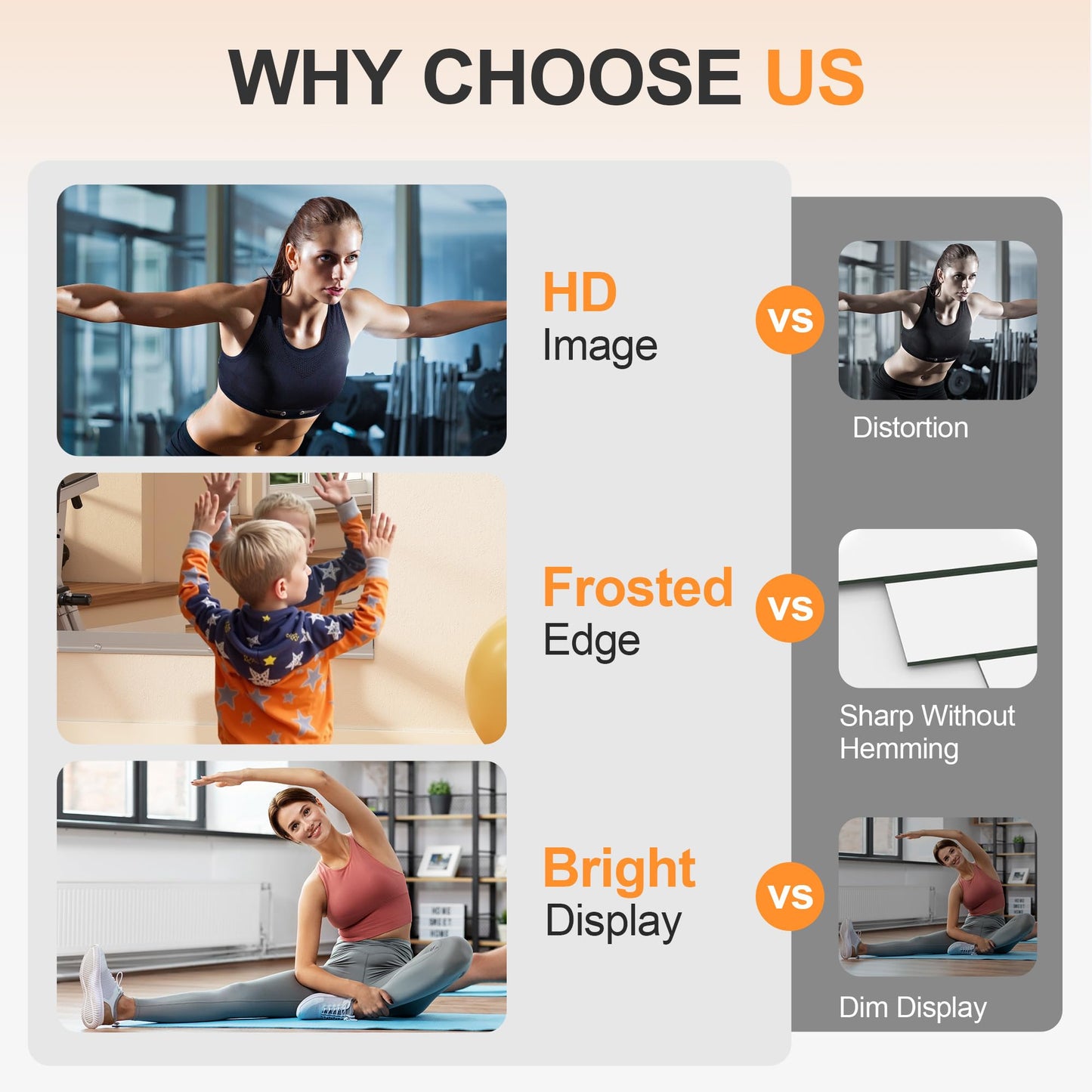Hasipu Home Gym Mirror, 71"x32" Each, 1-Pack Frameless Wall Mounted Mirrors with Glass Clamps & 1 Aluminum Rail, Large Body Mirror for Home Gym, Yoga Studio, Bedroom, Silver Tempered Glass