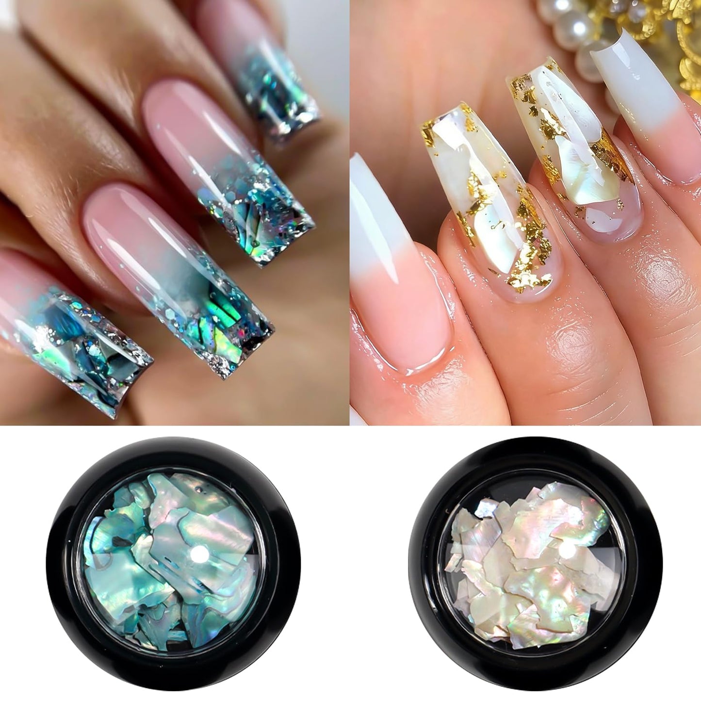 12 Jars Holographic Abalone Seashell Nail Glitter Flakes, 3D Irregular Thin Nail Art Sequins, Summer Nail Charms Mermaid Shell Slices Decorations, Manicure DIY Paillette Accessories for Women Girls
