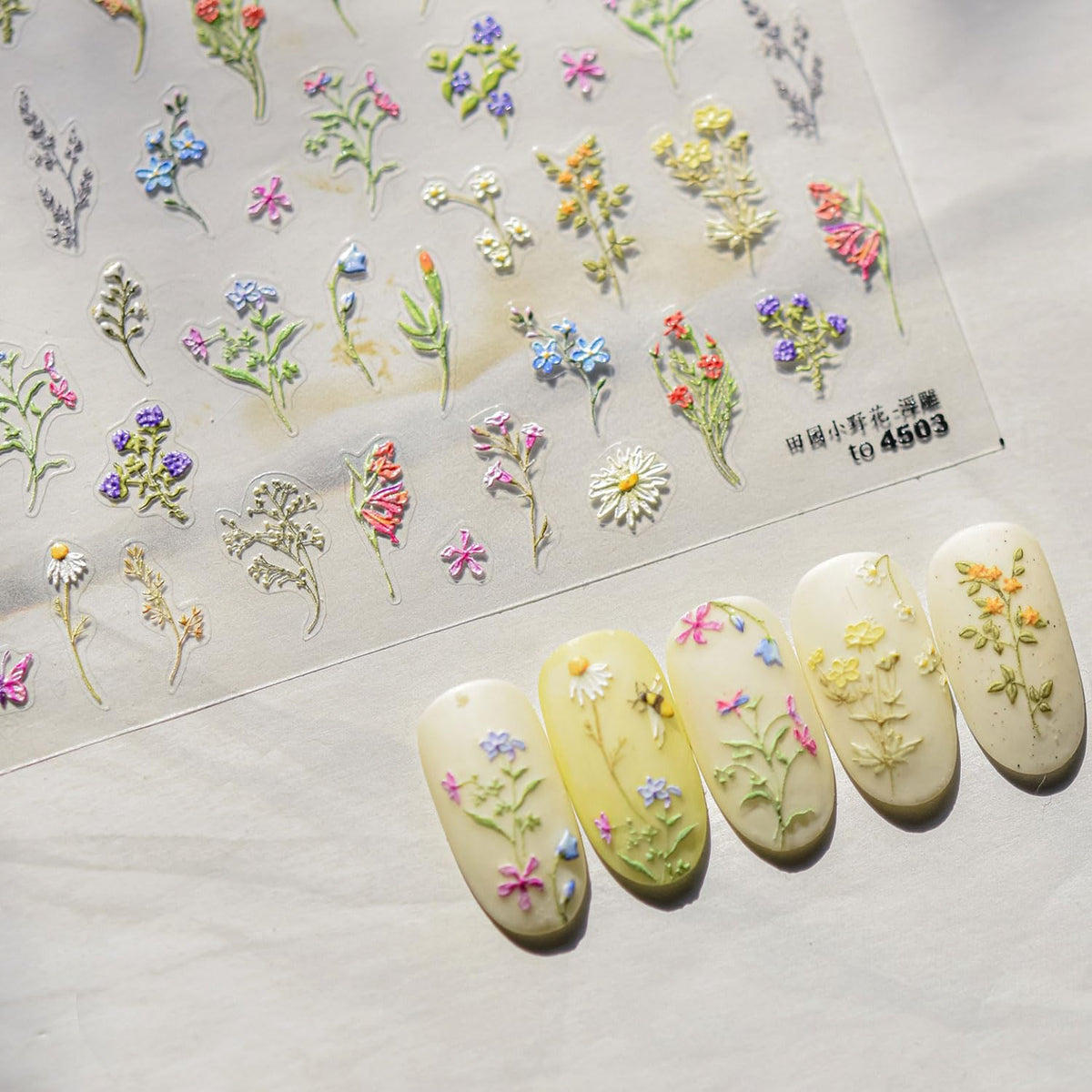 Flower Nail Stickers 5D Embossed Nail Decals Spring Floral Nail Art Stickers Design Nails Supplies Spring Plant Manicure Decoration for Women