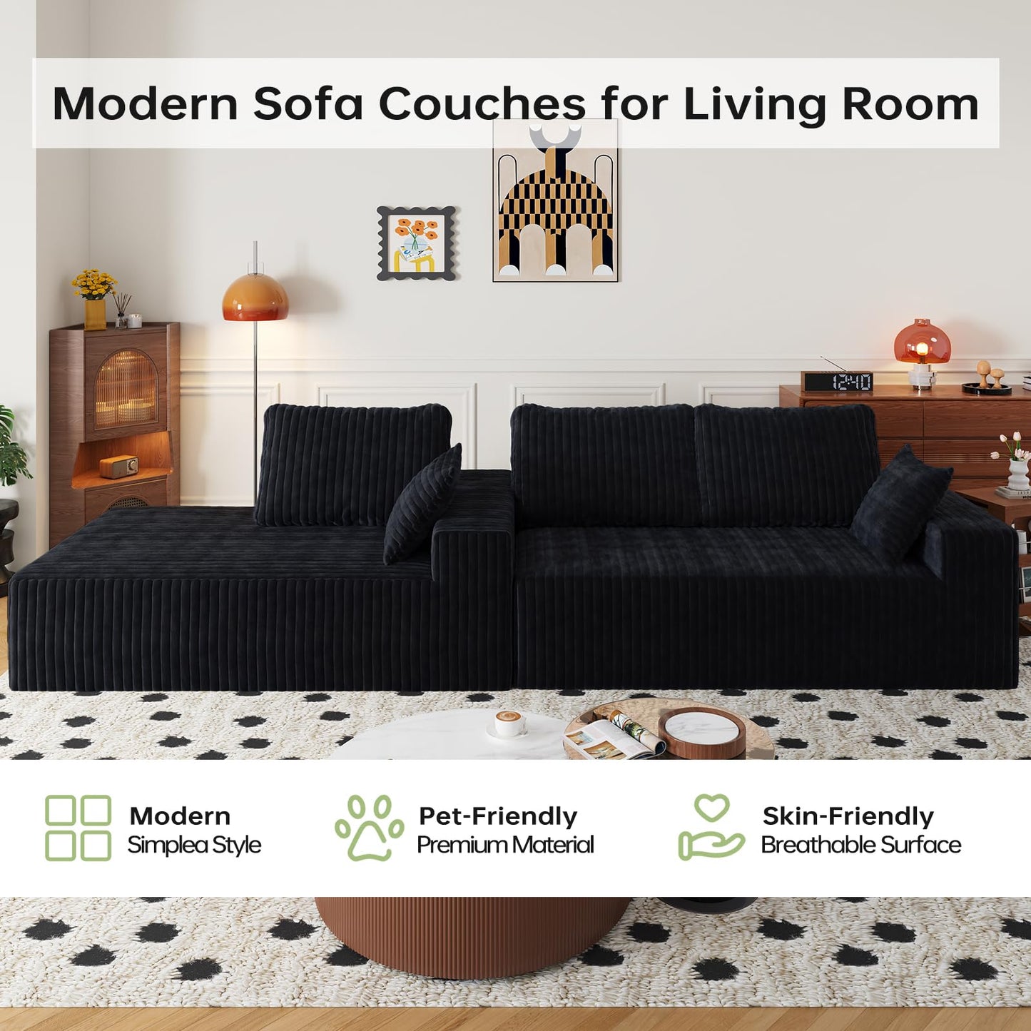 108" Cloud Sectional Couch with L-Shape Chaise,4 Seat Modern Modular Sofa with Deep Seat,Upholstered Couches for Living Room Bedroom, Boneless Couch