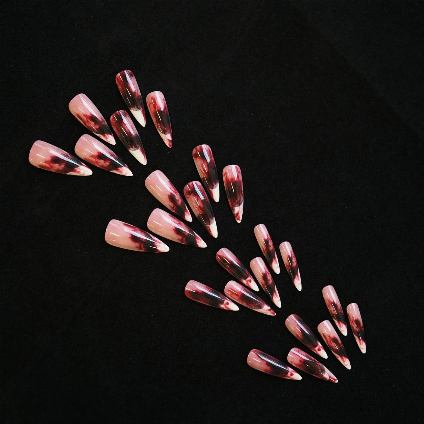 IMSOHOT Long Stiletto Press on Nails Red Ombre White French Tips Fake Nails Glossy Acrylic False Nails Full Cover Halloween Nail Supplies Glue on Nails for Women 24Pcs