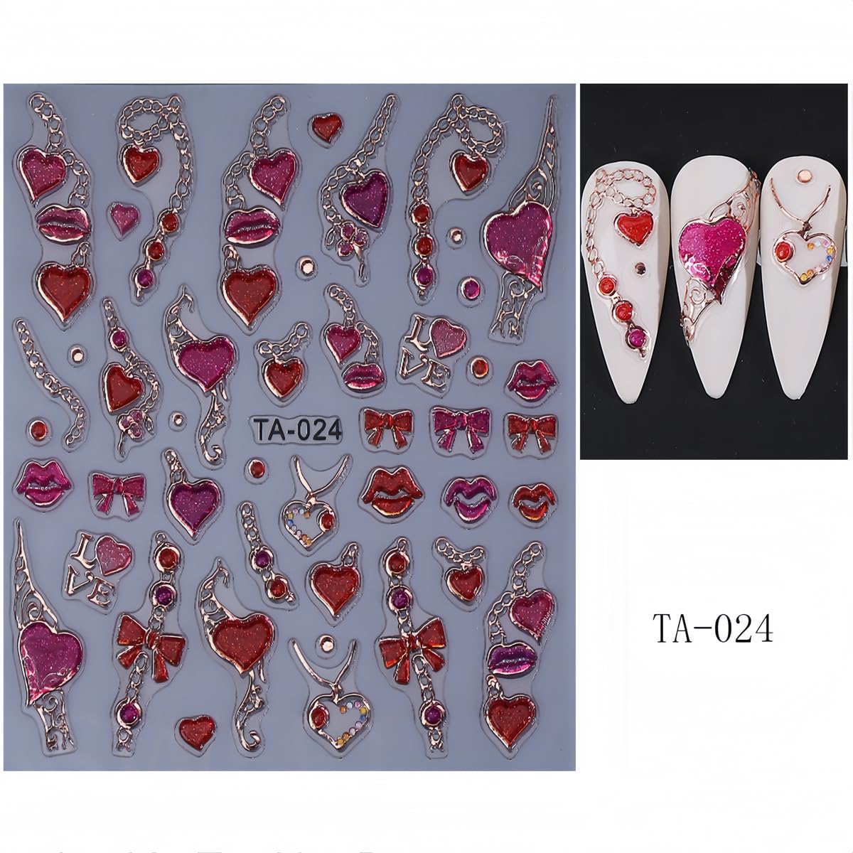 2 Sheets Heart Nail Art Stickers for Nail Art Valentine’s Day Nail Decals 5D Self-Adhesive Red Heart Nail Design Valentines Day Nails Supplies for Women Girls DIY Nail Decor