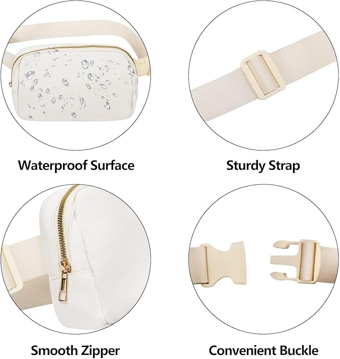 VOROLO Fanny Pack For Women And Men Crossbody Bag Belt Bag with Adjustable Strap Graduation Gifts Off White