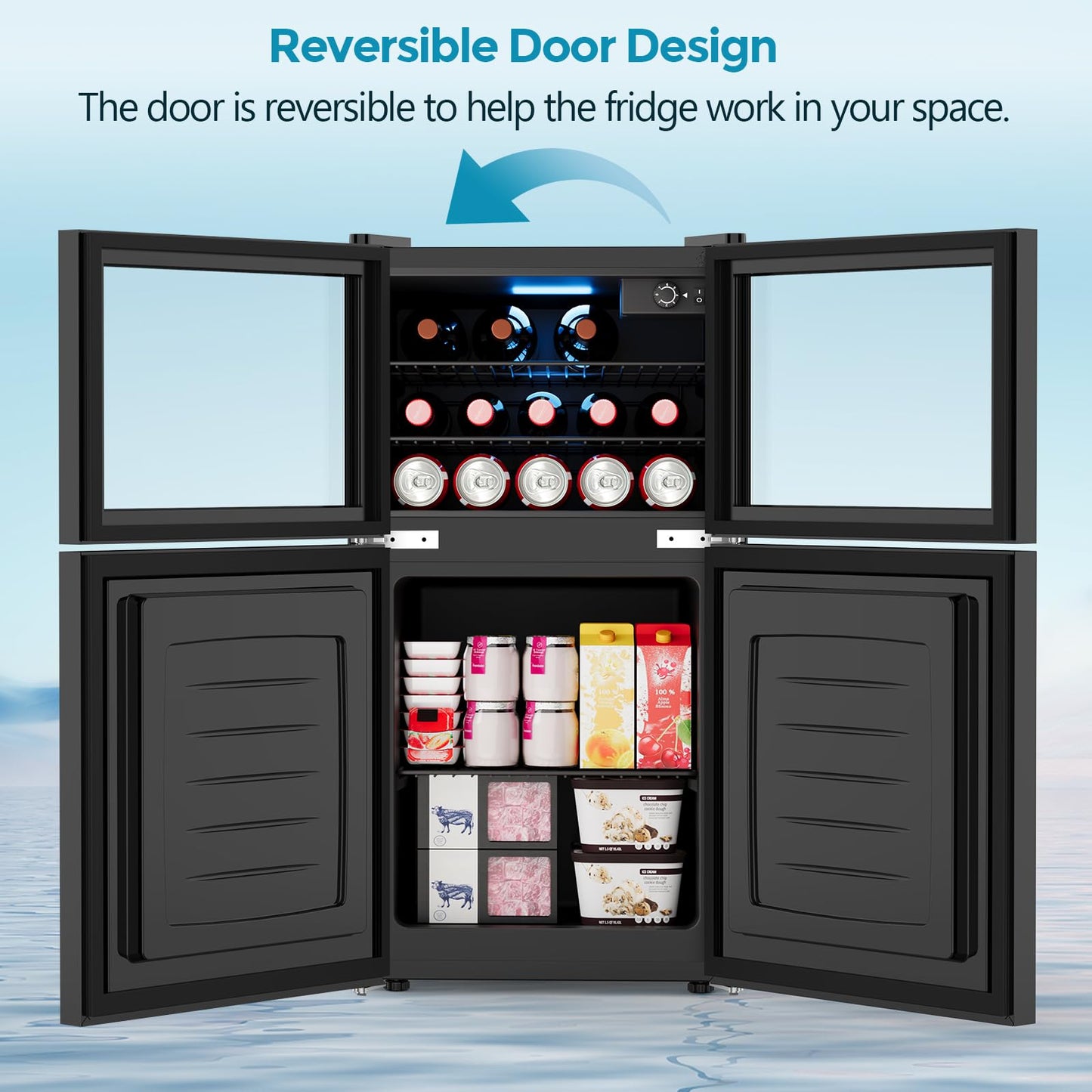 Electactic Beverage Refrigerator with Freezer, 2.6 Cu.Ft Compact Refrigerator, Reversible Door, Adjustable Thermostat, Mini Fridge for Bedroom, Office