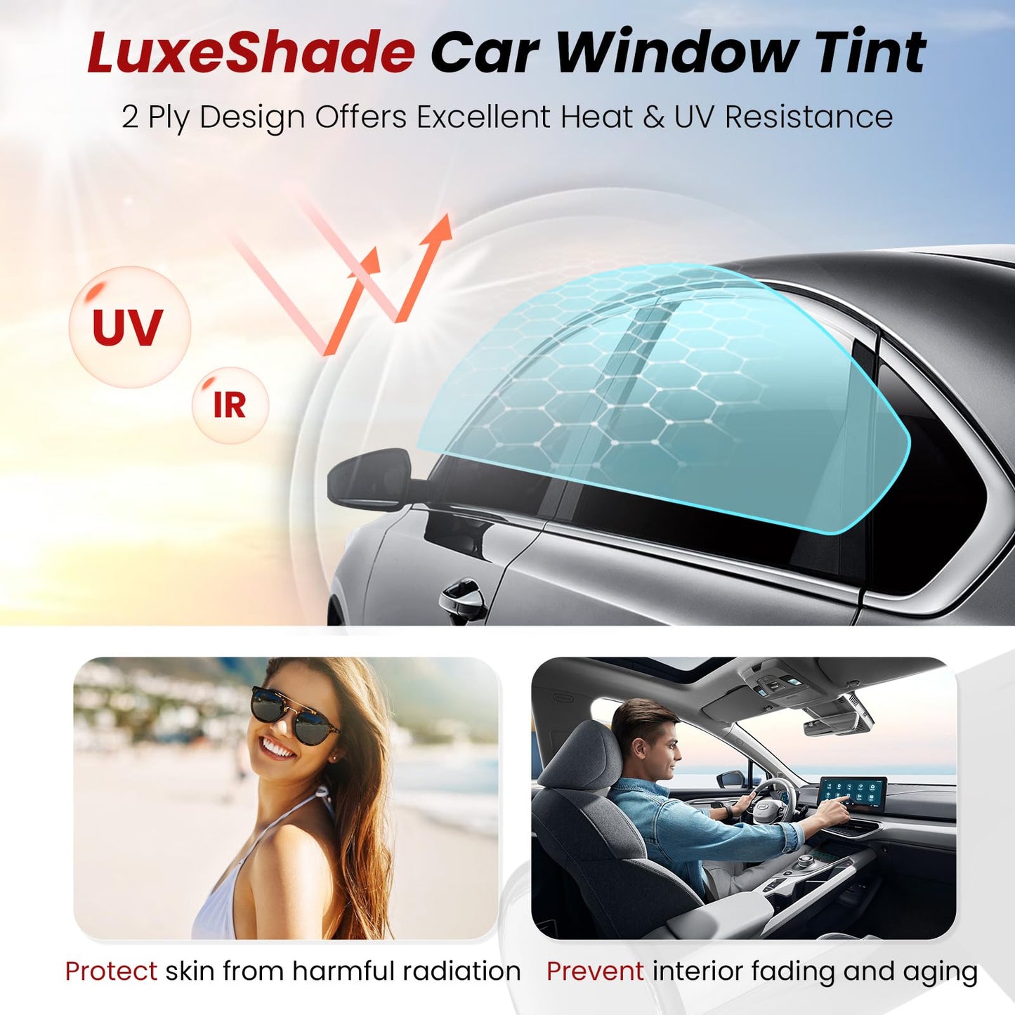 LuxeShade 2-Pack Auto Window Tint Film Rolls – Premium Carbon 5% VLT Privacy Window Films, UV/IR Heat Blocking, Scratch & Fade Resistant (1Ply 24"*100ft + 2Ply 24"*100ft)