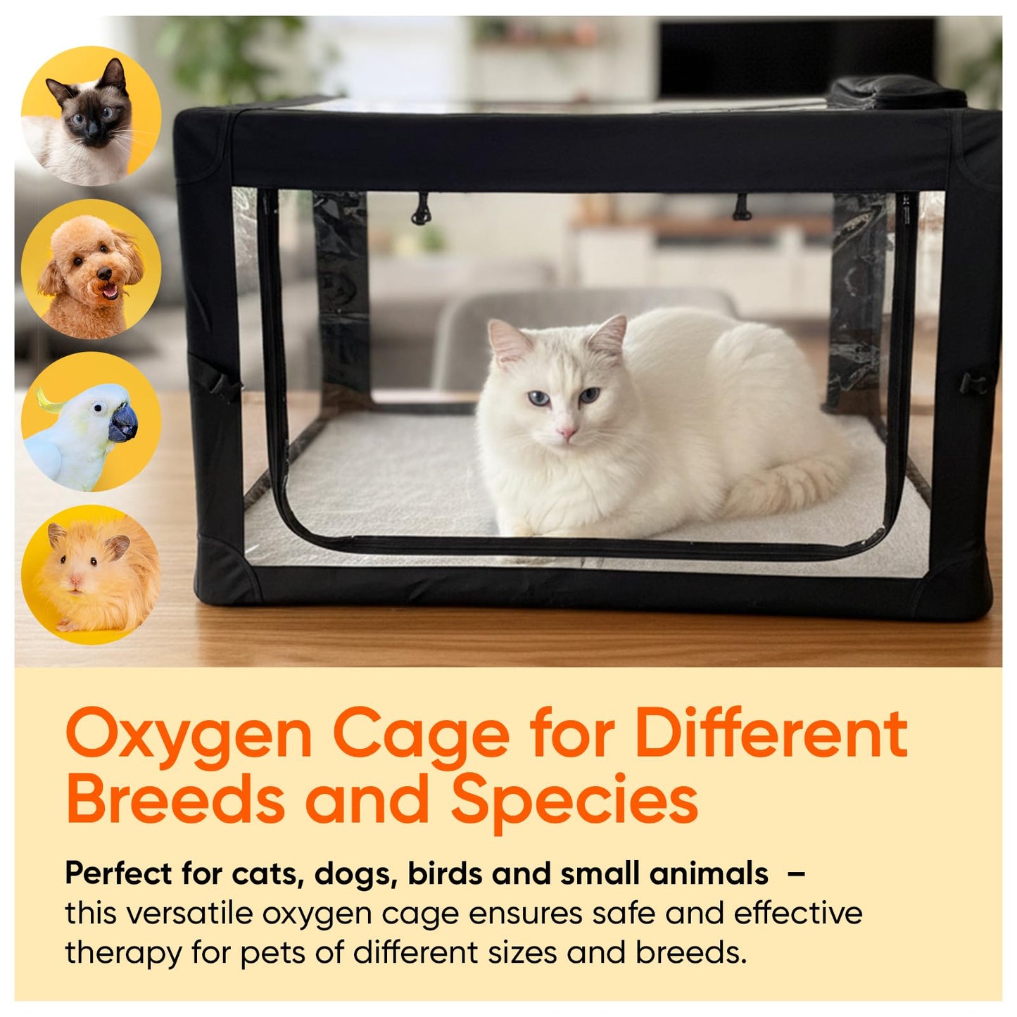 Oxygen Therapy Cage for Pets – Veterinary Oxygen & Nebulizer Chamber for Dogs, Cats, Puppies, Sheep – Portable Oxygen Concentrator with Tubing Kit, Soft Mat, Venturi Adapters, Nebulizer, T-Fitting