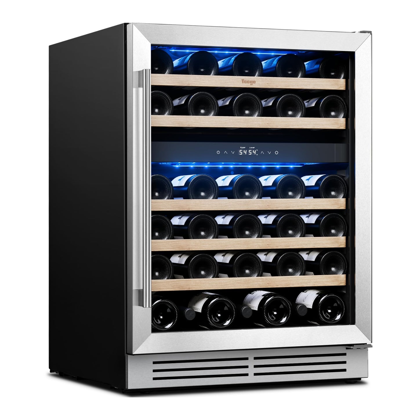 Yeego Wine Fridge Cooler - 24 Inch Dual Zone Wine Fridge Hold 52 Bottles, 40-65°F Wine Refrigerator Glass Door, Built in, Freestanding Under Counter Fridge for Beer Soda Drink Home Bar Office