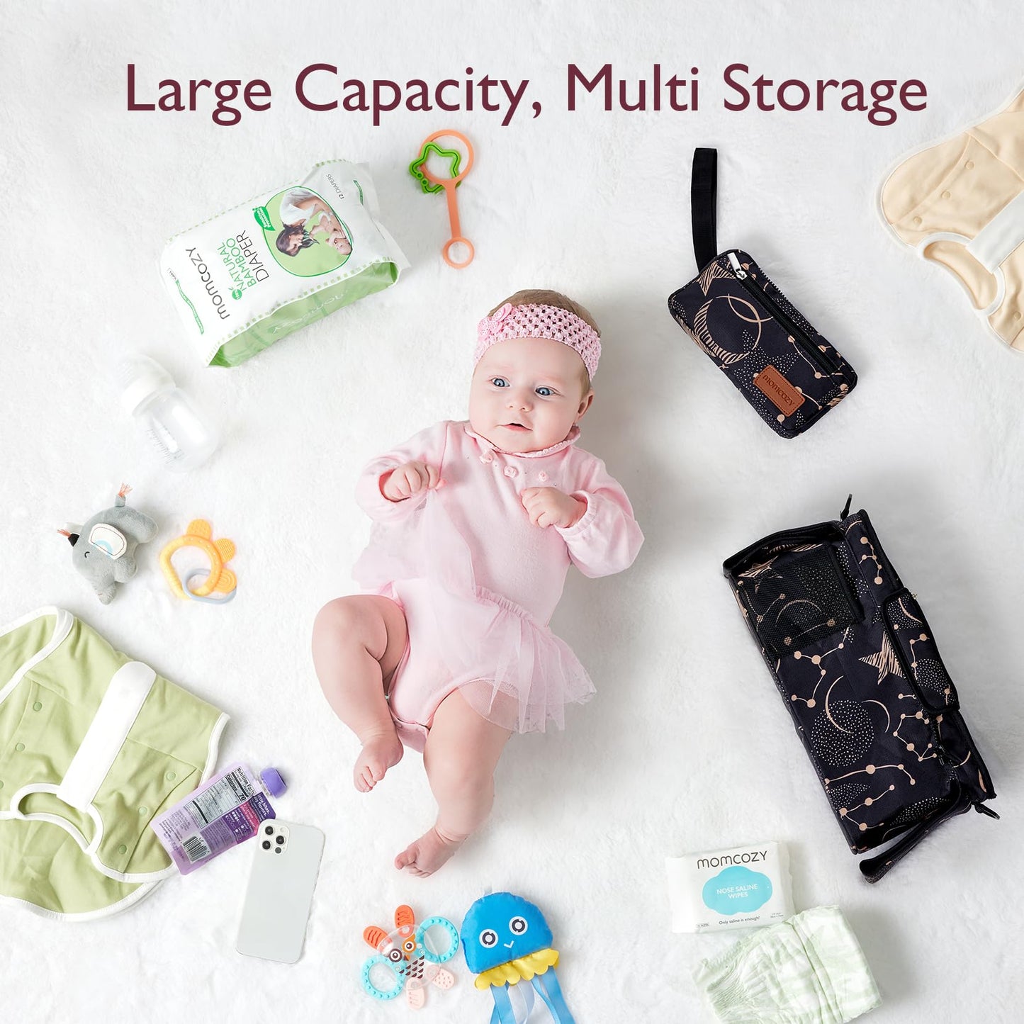Momcozy Universal Baby Stroller Organizer, 2 Insulated Cup Holder, Detachable Zippered Pocket, Adjustable Shoulder Strap, Large capacity for baby essentials, Compact Design Fits Any Strollers