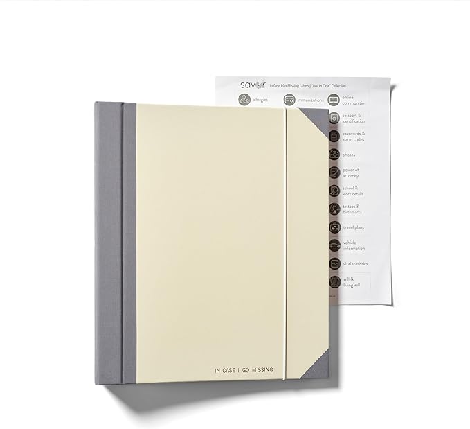 The Folio® If I Die Binder Organizer by Savor | Acid-Free Document Organizer with Labels, 10 Pockets for Birth Certificates, Wills, Investment Plans | Mother’s Day Gift for Moms (Slate)