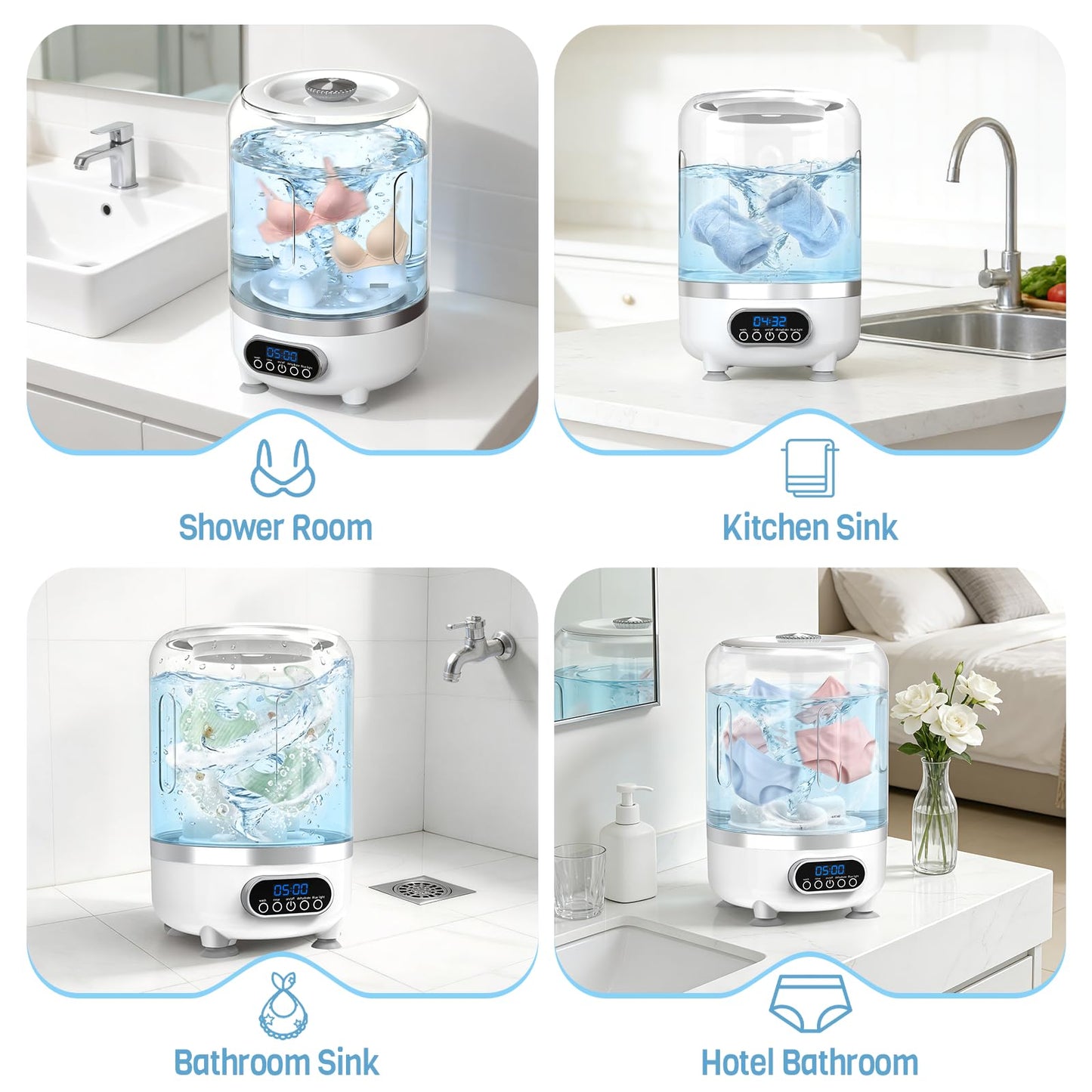 Mini Washing Machine, 3L Small Washer with Drain Hose & Spin Basket, Cordless 3000mAh, Compact Apartment Washing Machine of Underwear, Socks, Baby Clothes, Ideal for Apartment, RV, Travel（White）