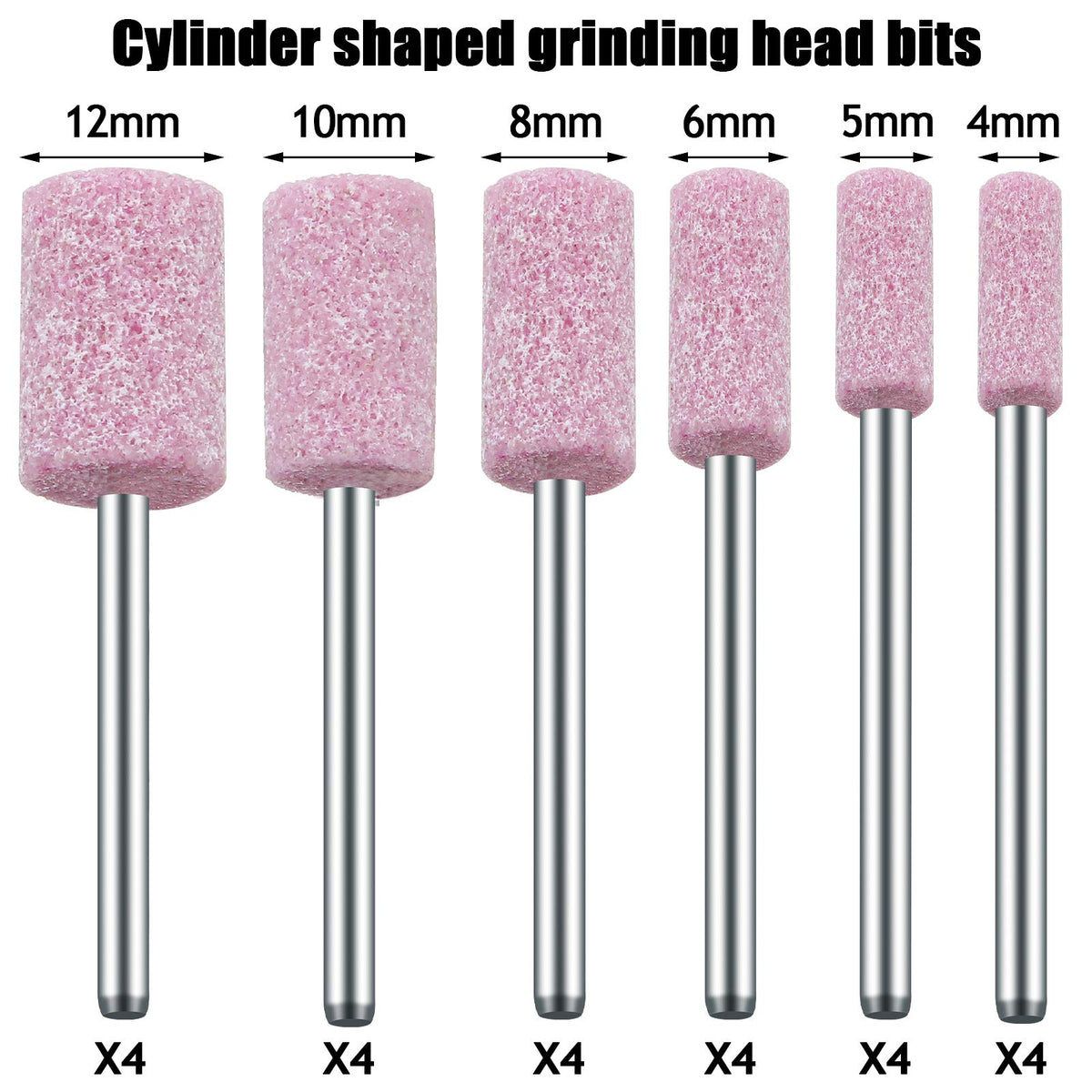 Maitys 48 Pieces Abrasive Mounted Stone Grinding Wheel Head Mounted Grinding Point Stone Heads with Box Compatible with Dremel Rotary Tool, 0.12 Inch Shank and 6 Sizes(Pink,Aluminium Oxide)