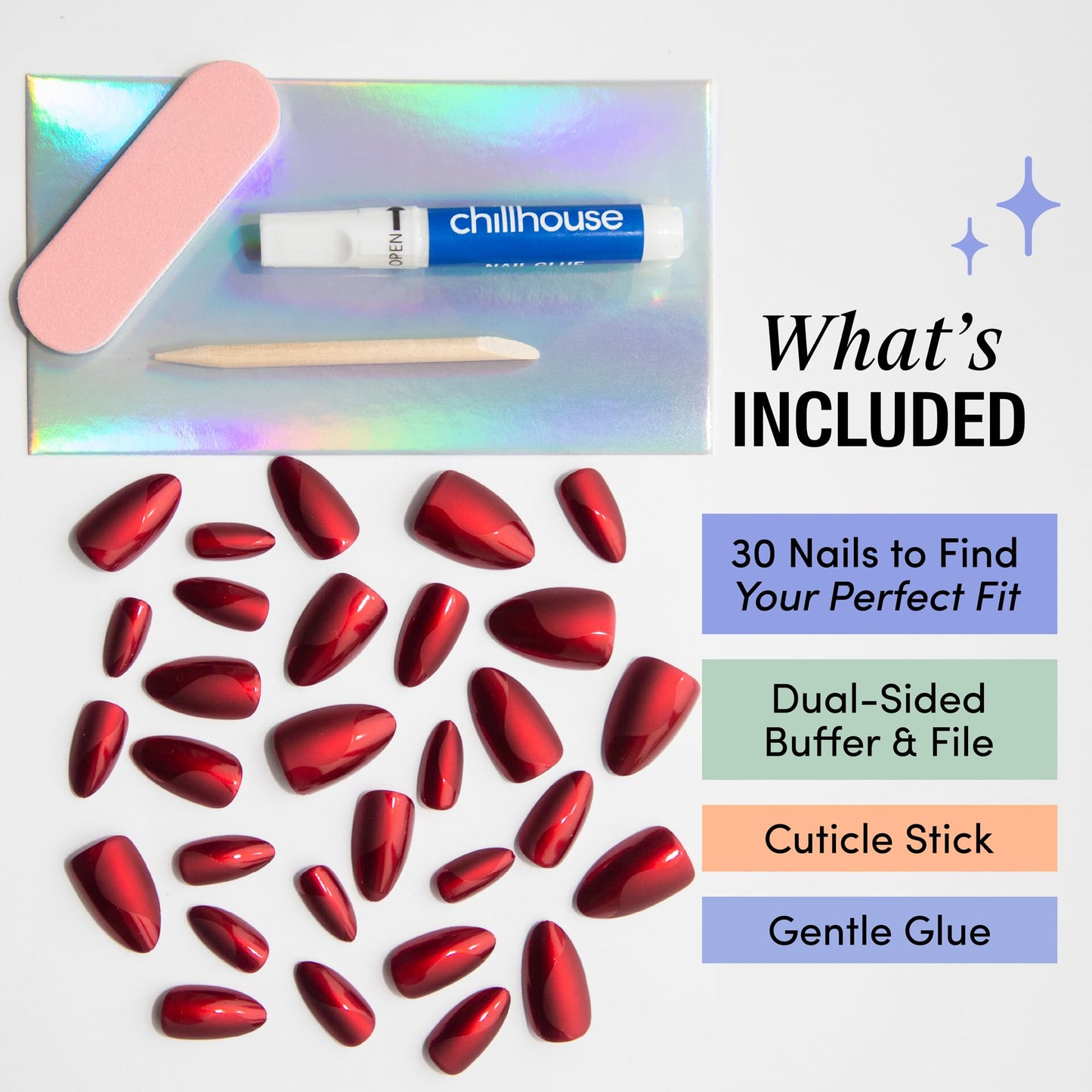 Chillhouse - Chill Tips, Press on Nails Kit - She's on Holiday (Almond) - 30 Nail Shapes & Sizes - Up to 2 Weeks of Wear - Customizable Fit - Reusable - Latina Founded, Women Owned - Beauty, Self Care