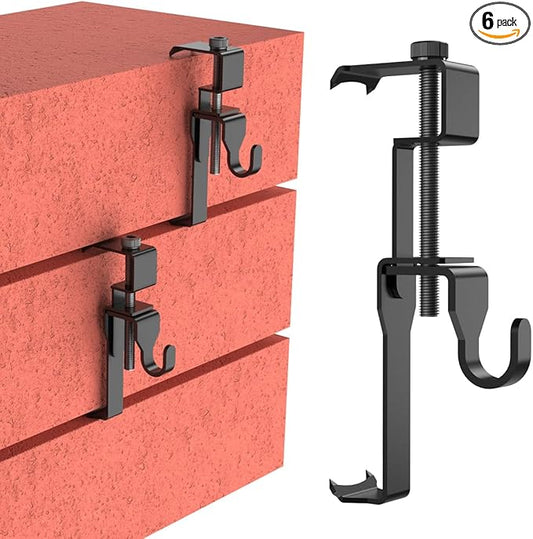 GEZIDEA Brick Hanger,Brick Hooks,Brick Clips for Hanging Outdoor Pictures,No Drill,Holes,Nails or Screws,Stainless Steel,Black,6 Pack Hooks-BK-01