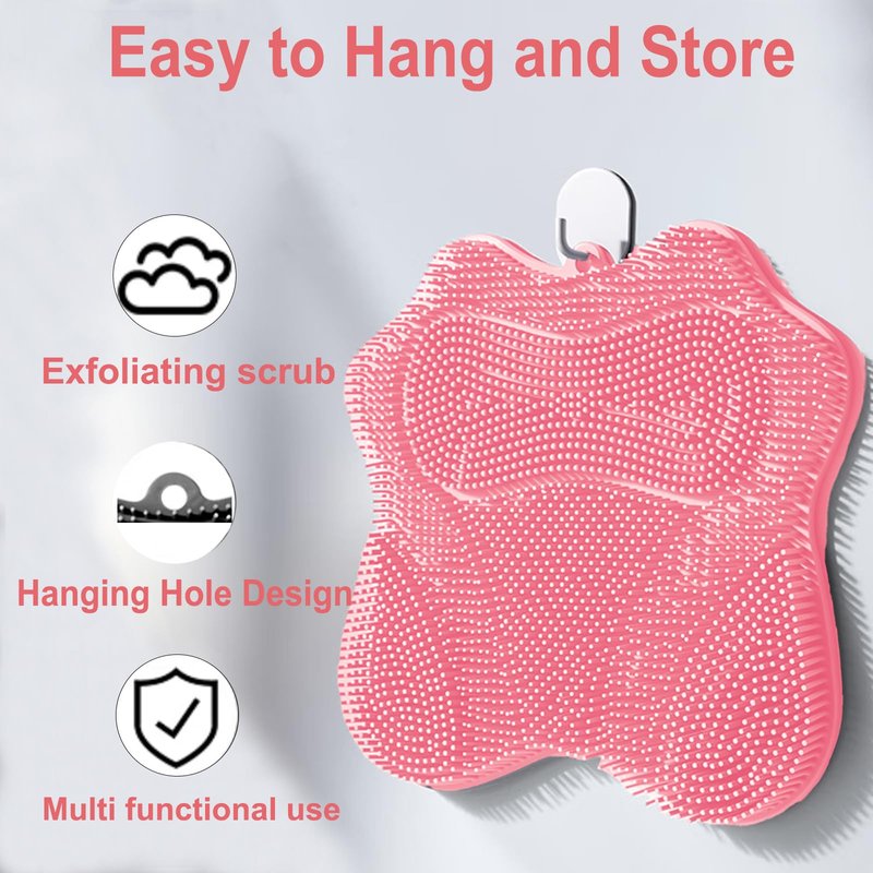 Easkite Shower Foot Scrubber, Shower Foot and Back Scrubber with Suction Cups, Shower Silicone Foot Washer for Exfoliating Massage（Pink）