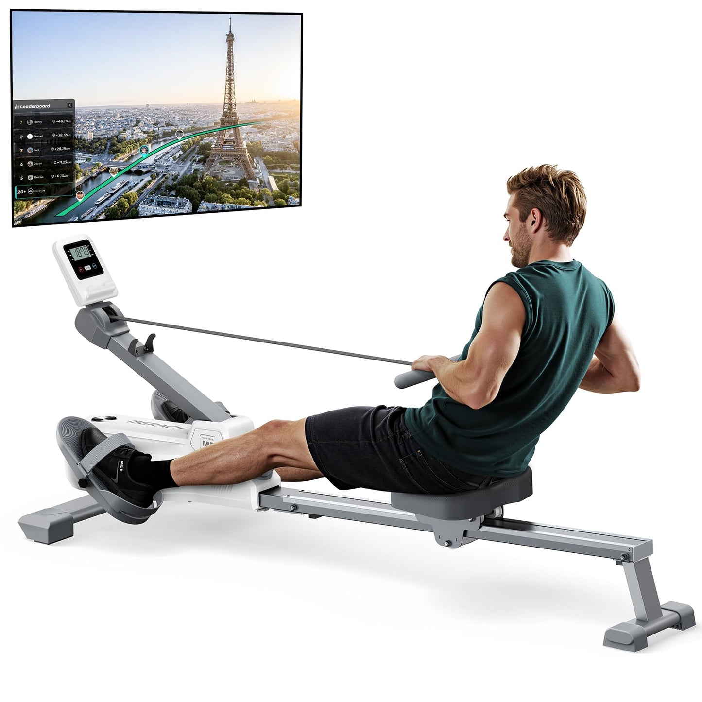 MERACH Foldable Rowing Machines for Home, Magnetic Rowing Machine with 16-Level, Compact Row Saves 20% Space, 350 LBS Load Capacity, MERACH App and 1000+ Champion Coaching Course & Games(White)